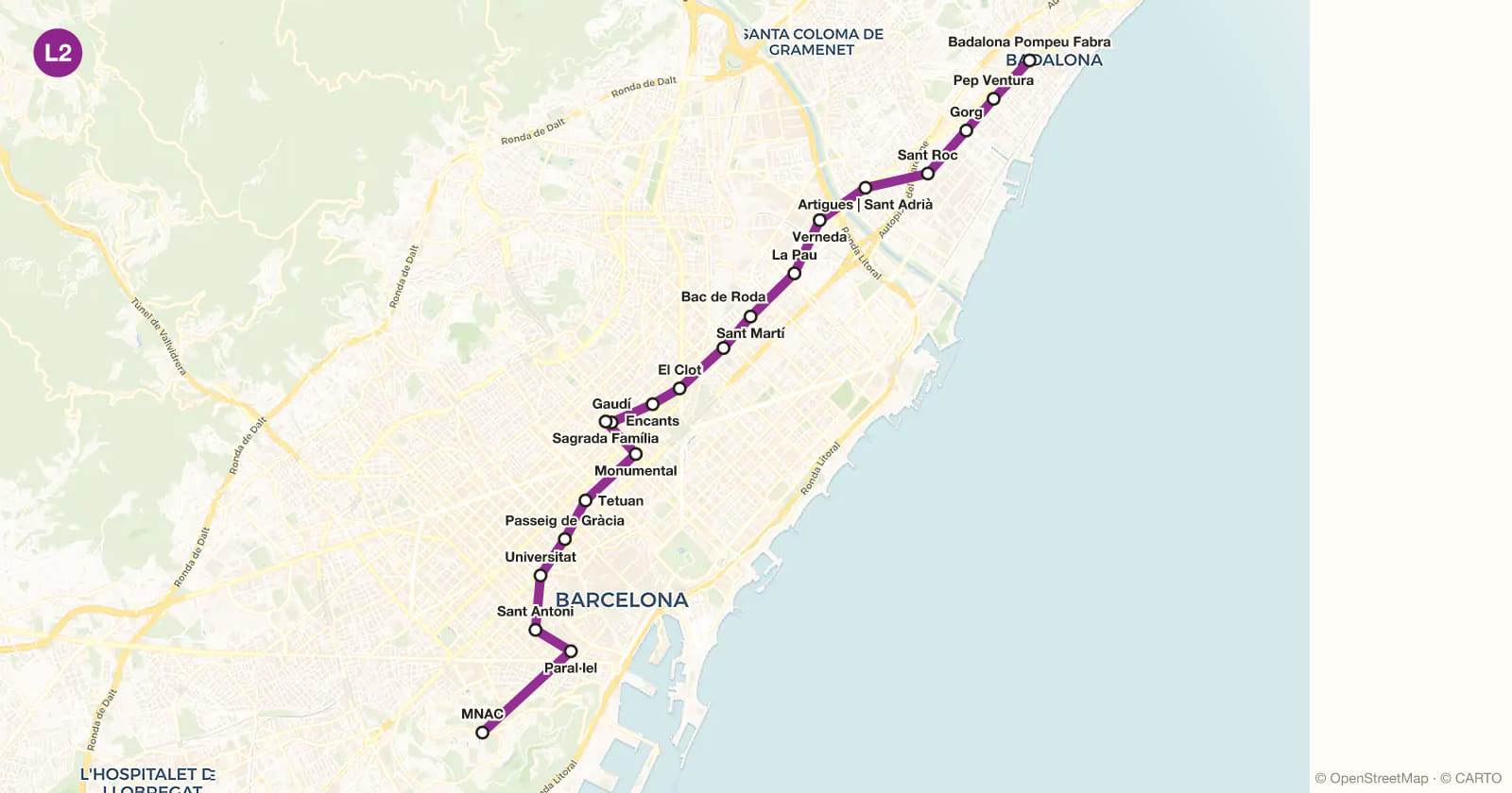 Line L2 map, Barcelona metro
