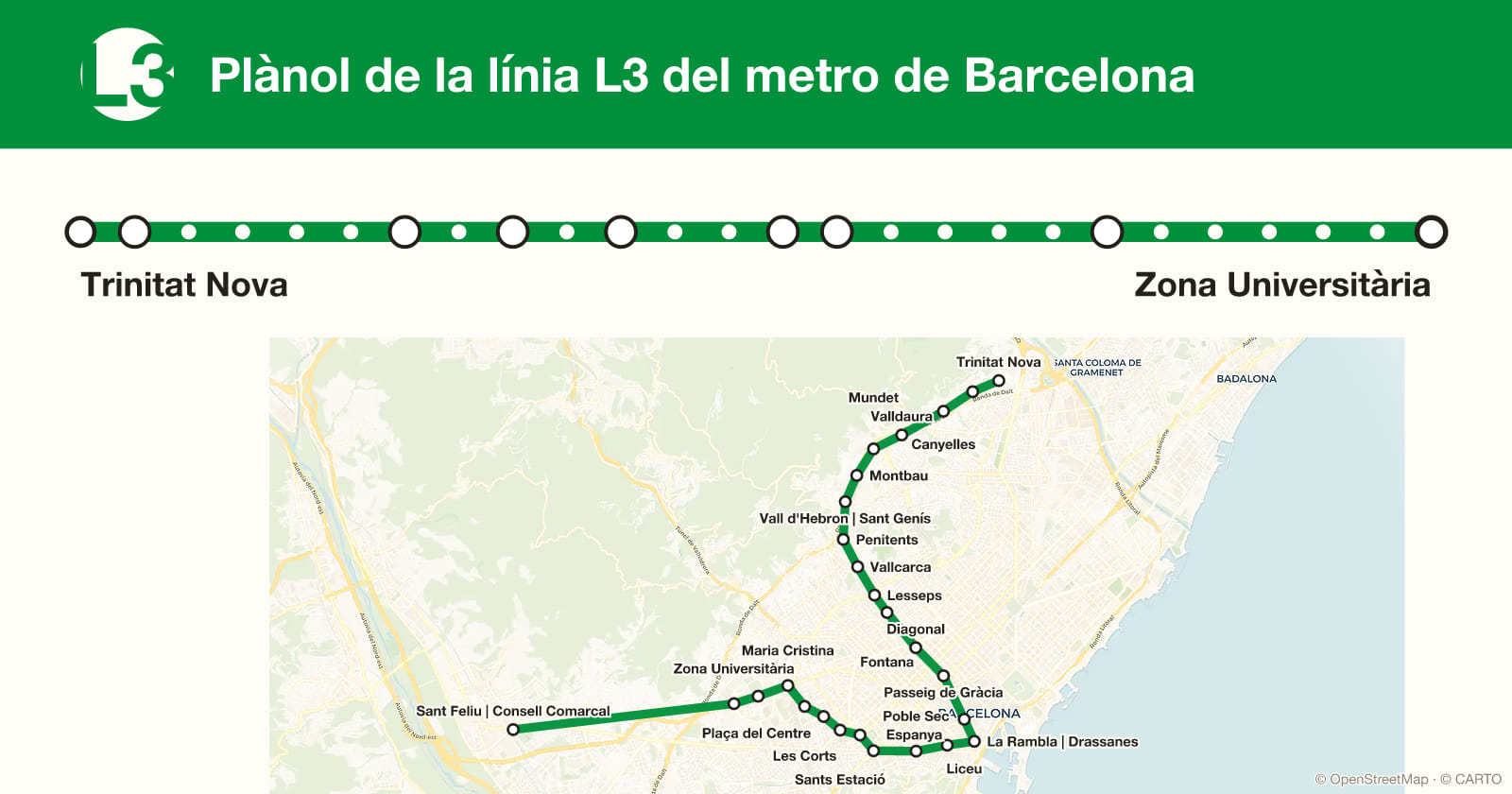 Line L3 map, Barcelona metro