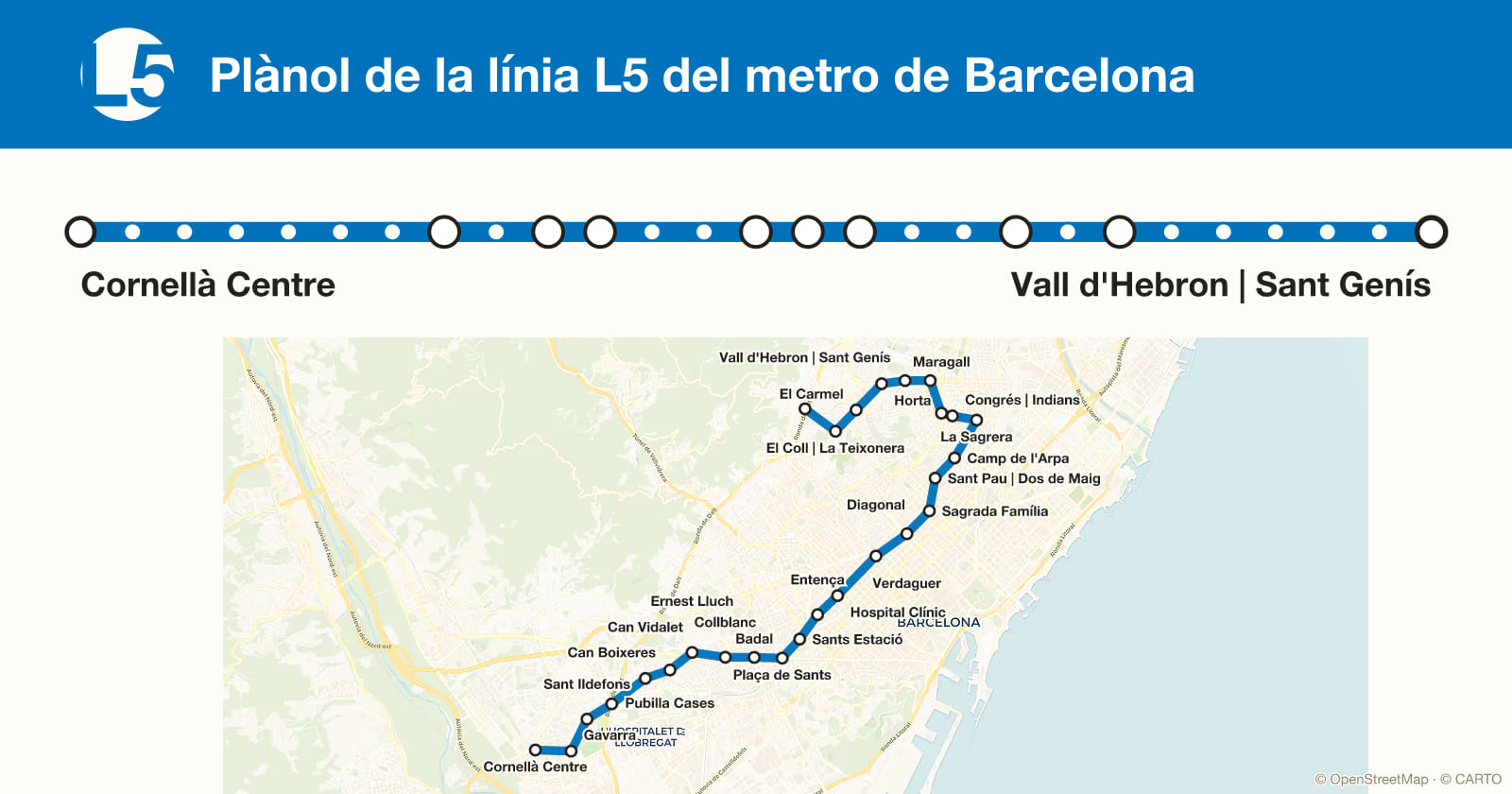 Line L5 map, Barcelona metro