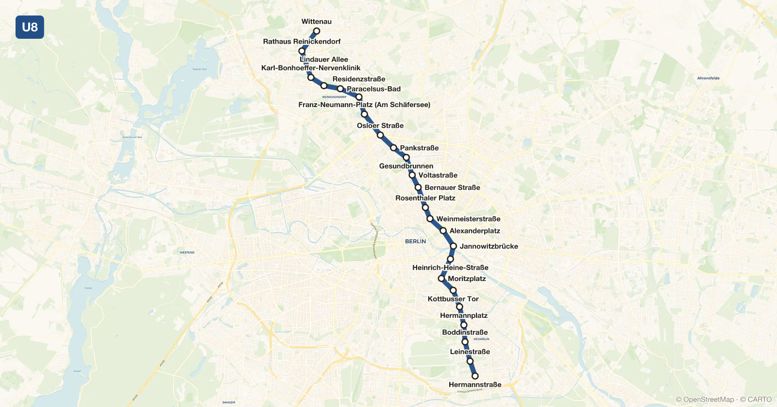 Line U8 map, Berlin metro