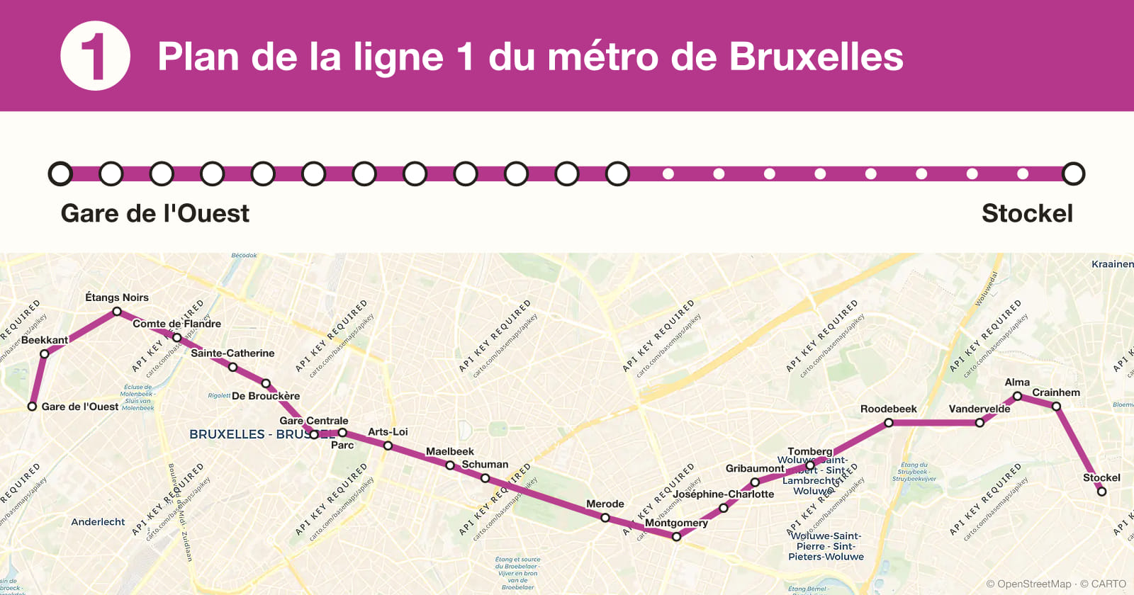 Line 1 map, Brussels metro