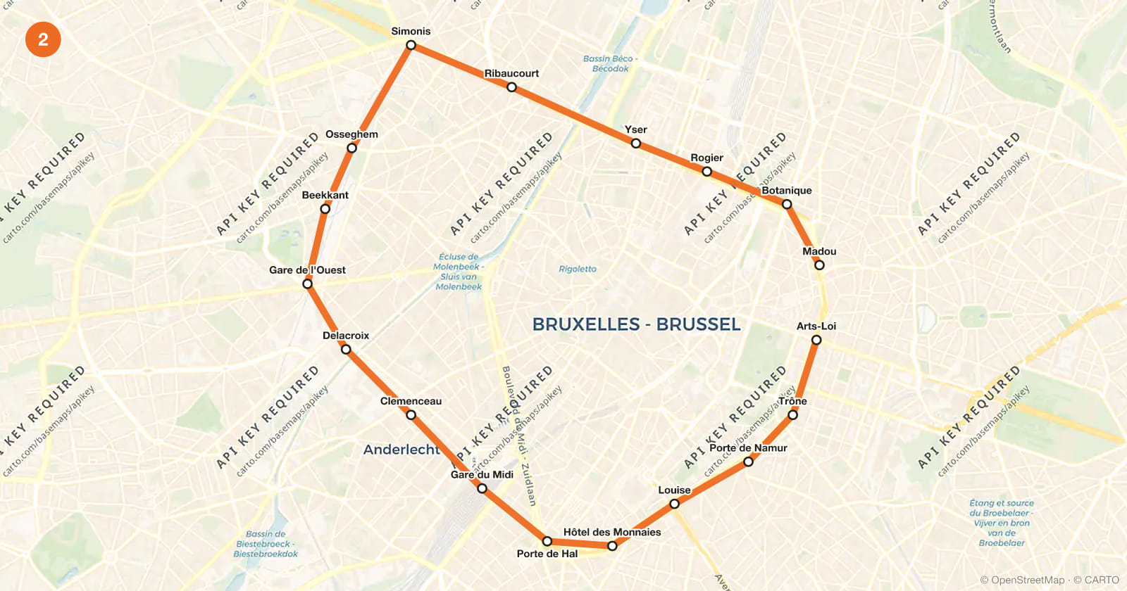 Line 2 map, Brussels metro