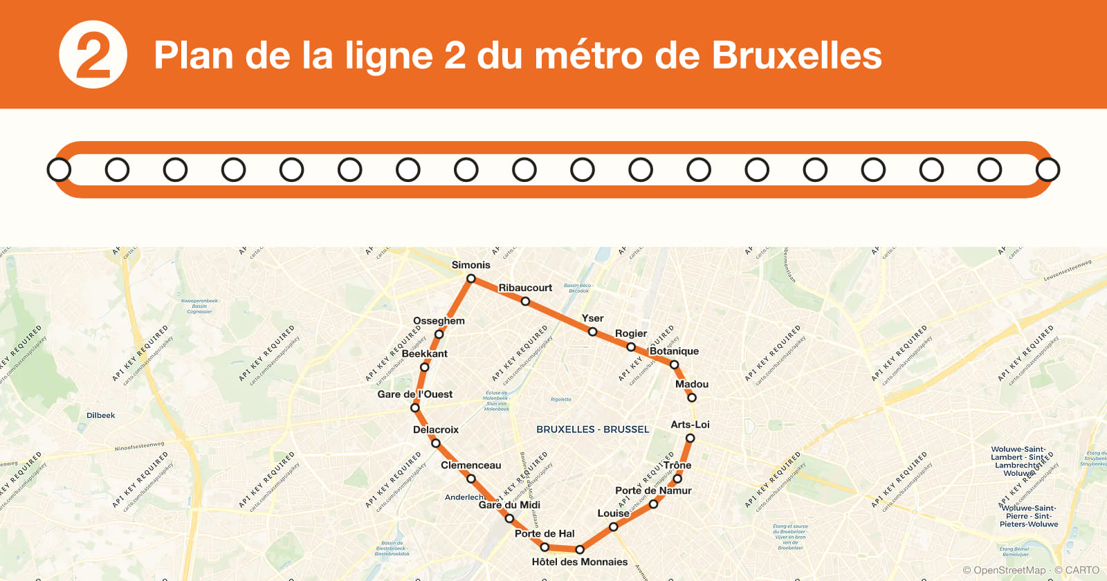 Plan de la ligne 2 du métro de Bruxelles