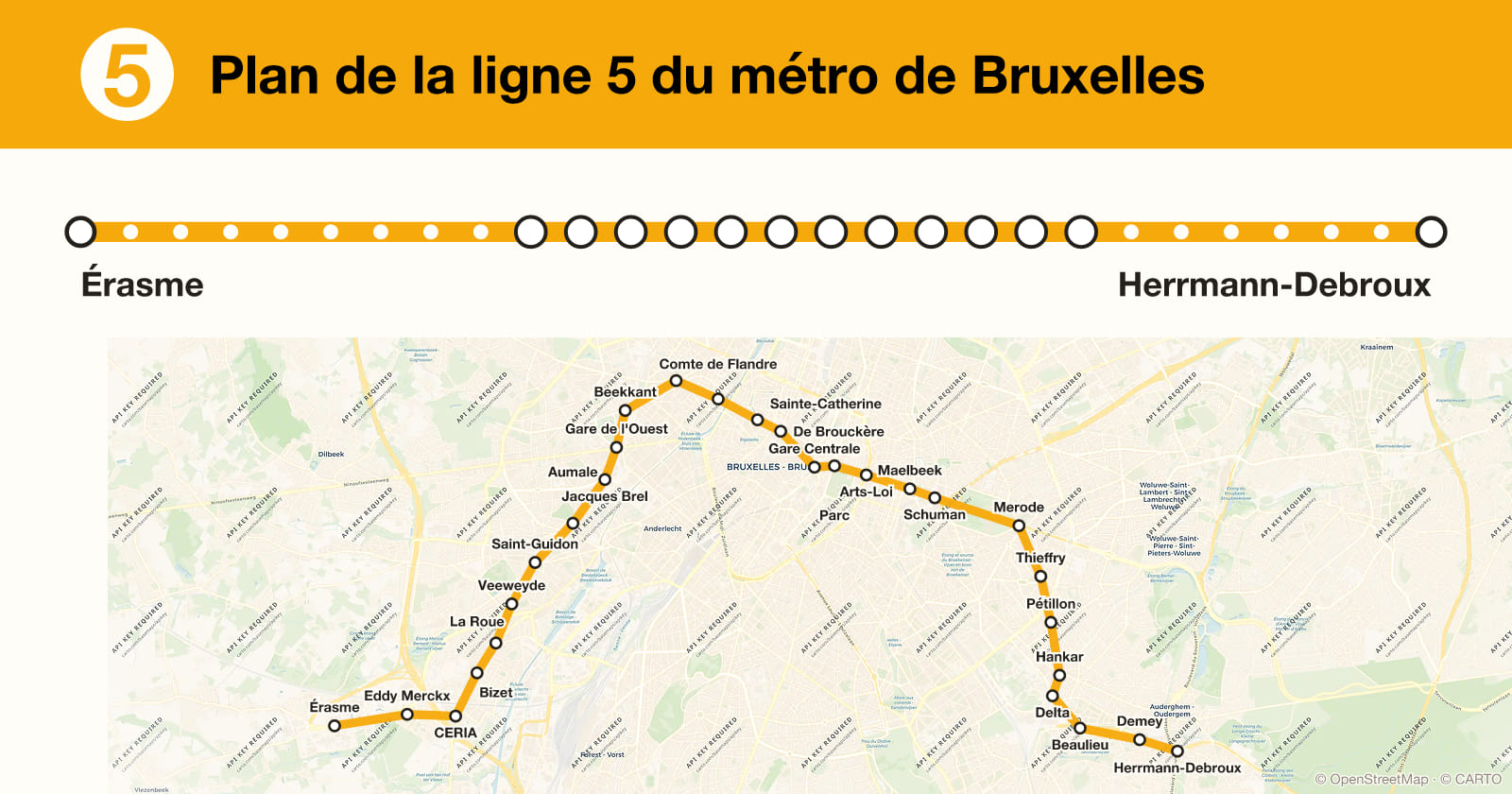Line 5 map, Brussels metro