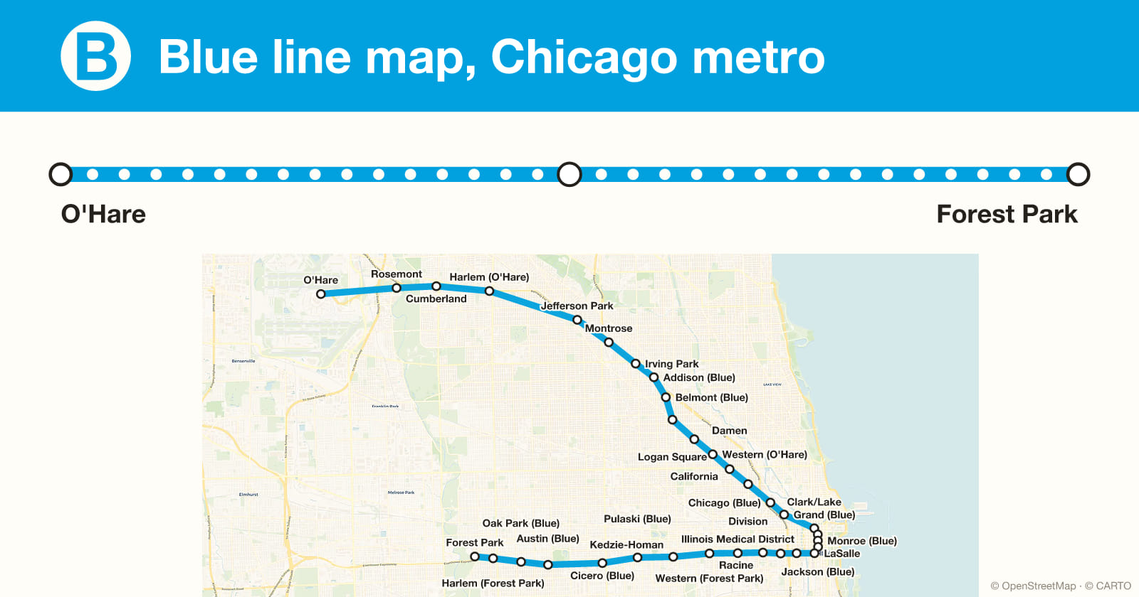 Blue line map, Chicago metro