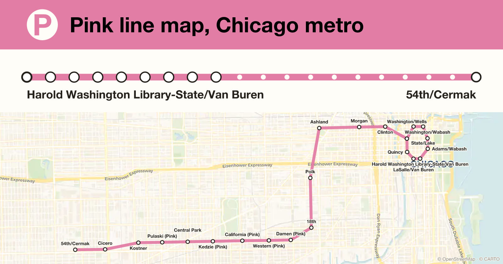Pink line map, Chicago metro