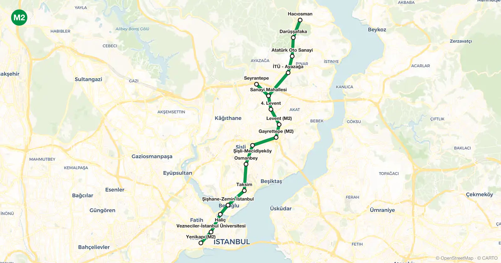 M2 hattı haritası, İstanbul metrosu