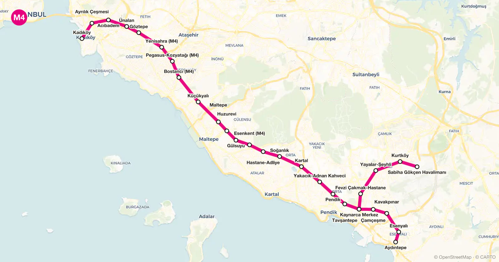 Line M4 map, Istanbul metro