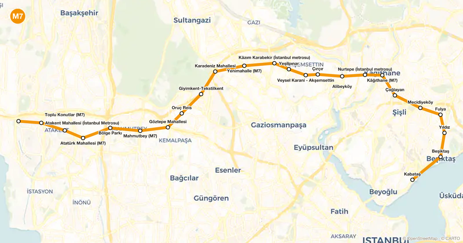 Line M7 map, Istanbul metro