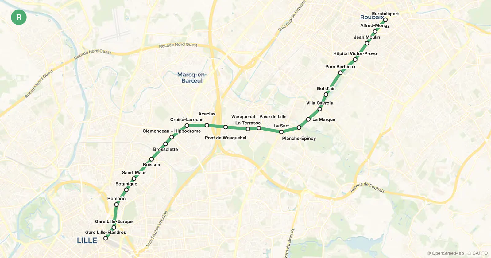R line map, Lille metro