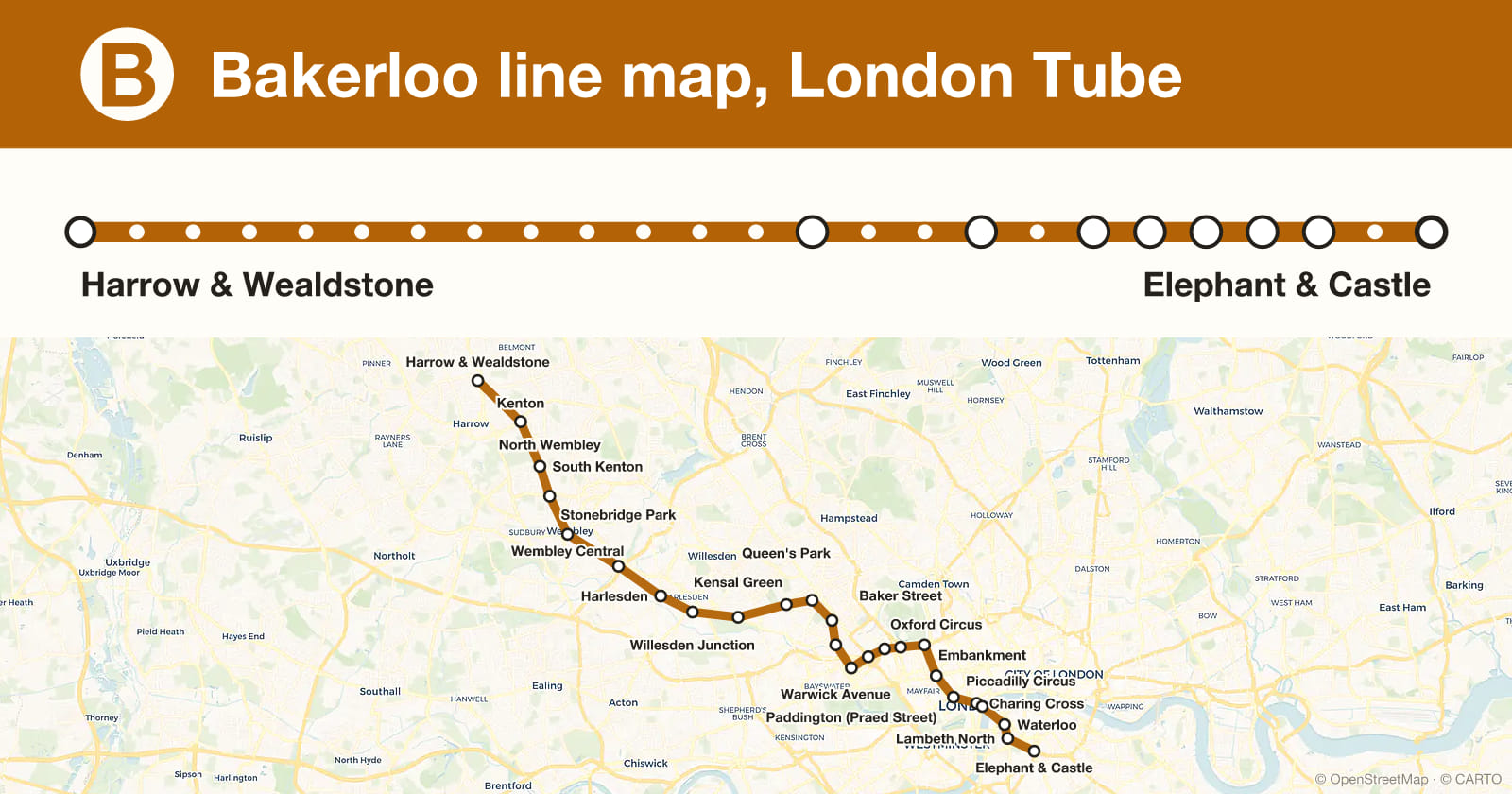 Bakerloo line map, London Tube