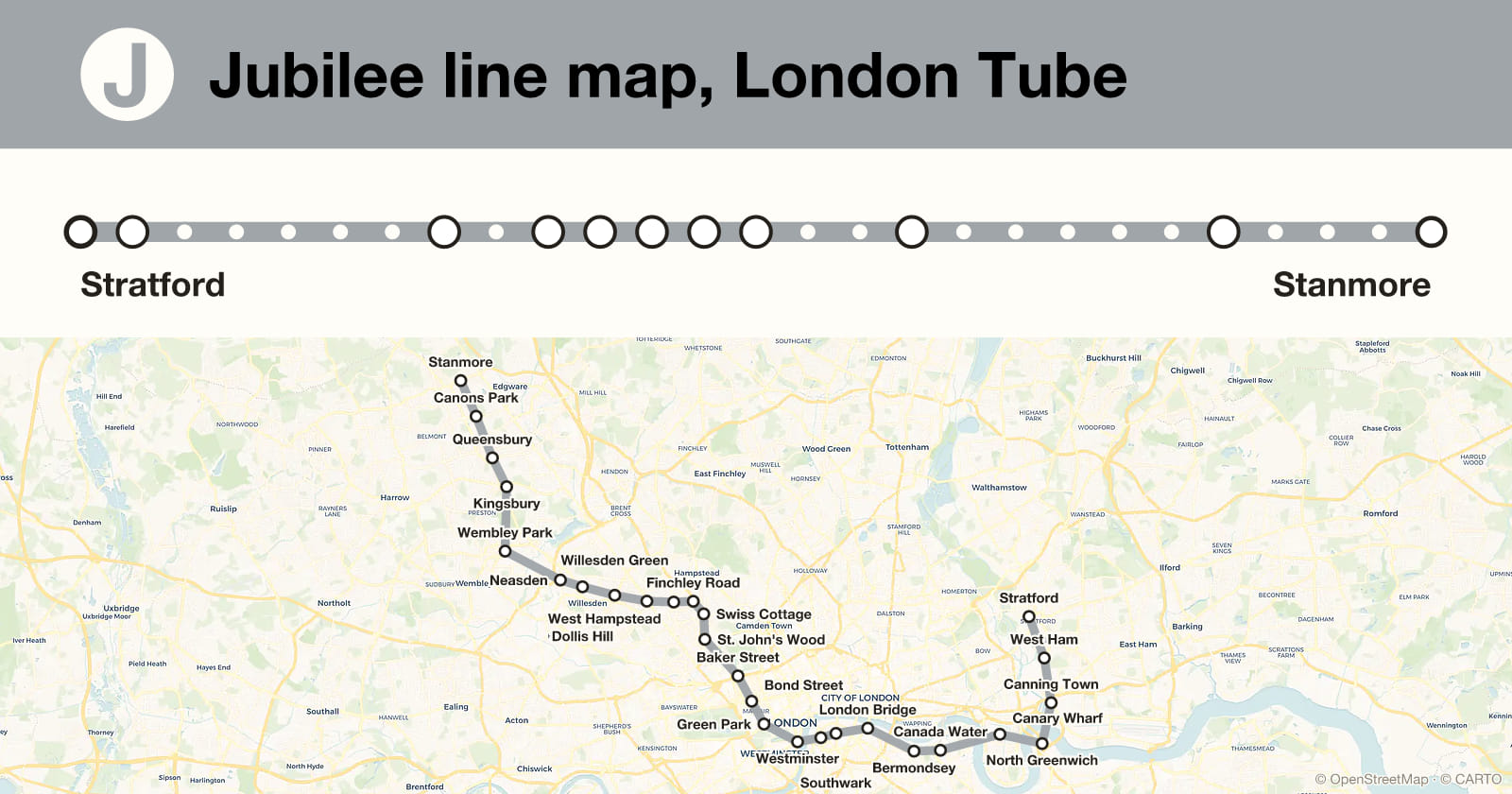 Jubilee line map, London Tube