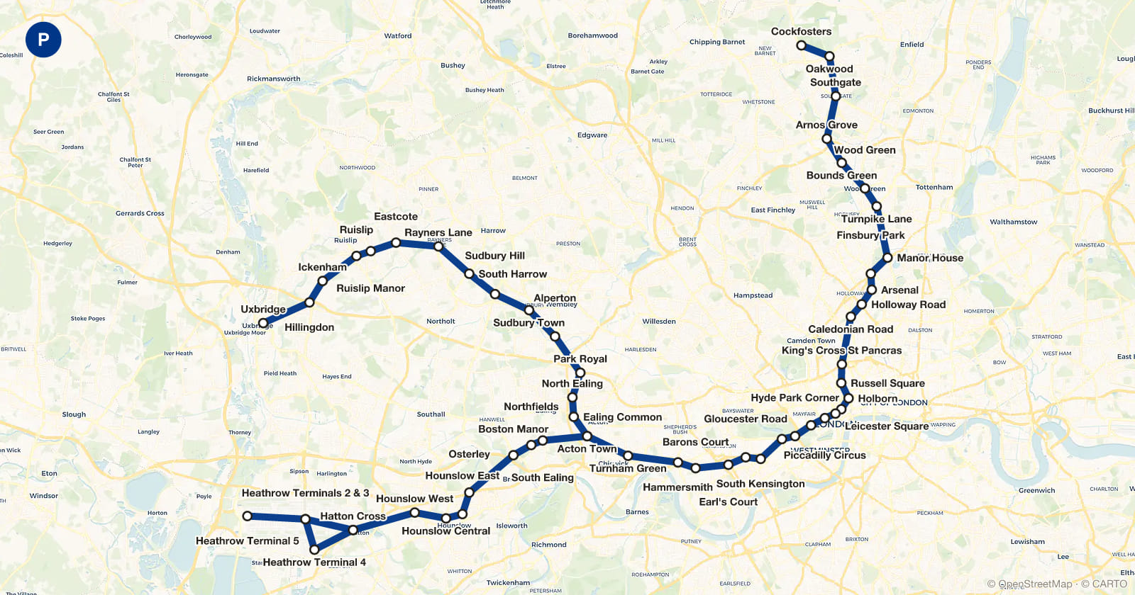 Piccadilly line map, London Tube