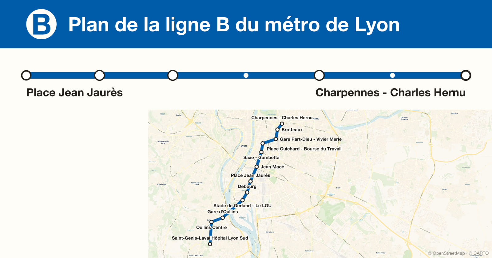 Plan de la ligne B du métro de Lyon