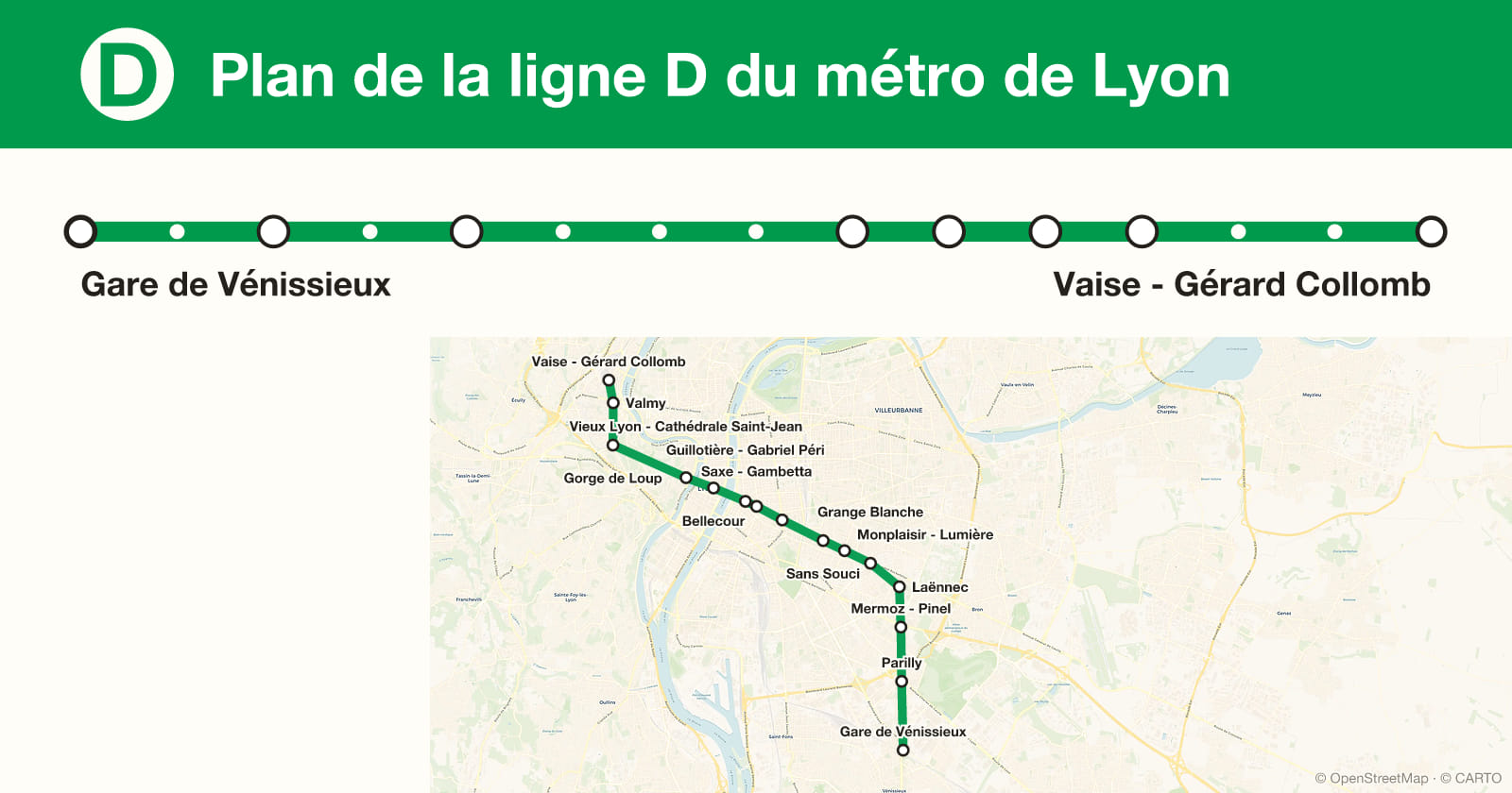 Plan de la ligne D du métro de Lyon