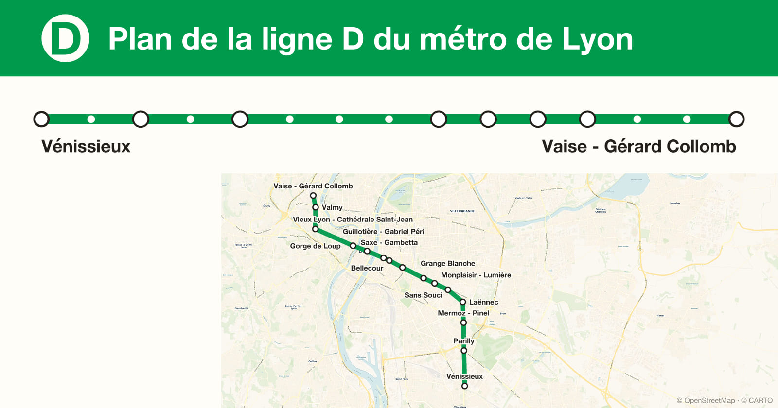 Plan de la ligne D du métro de Lyon