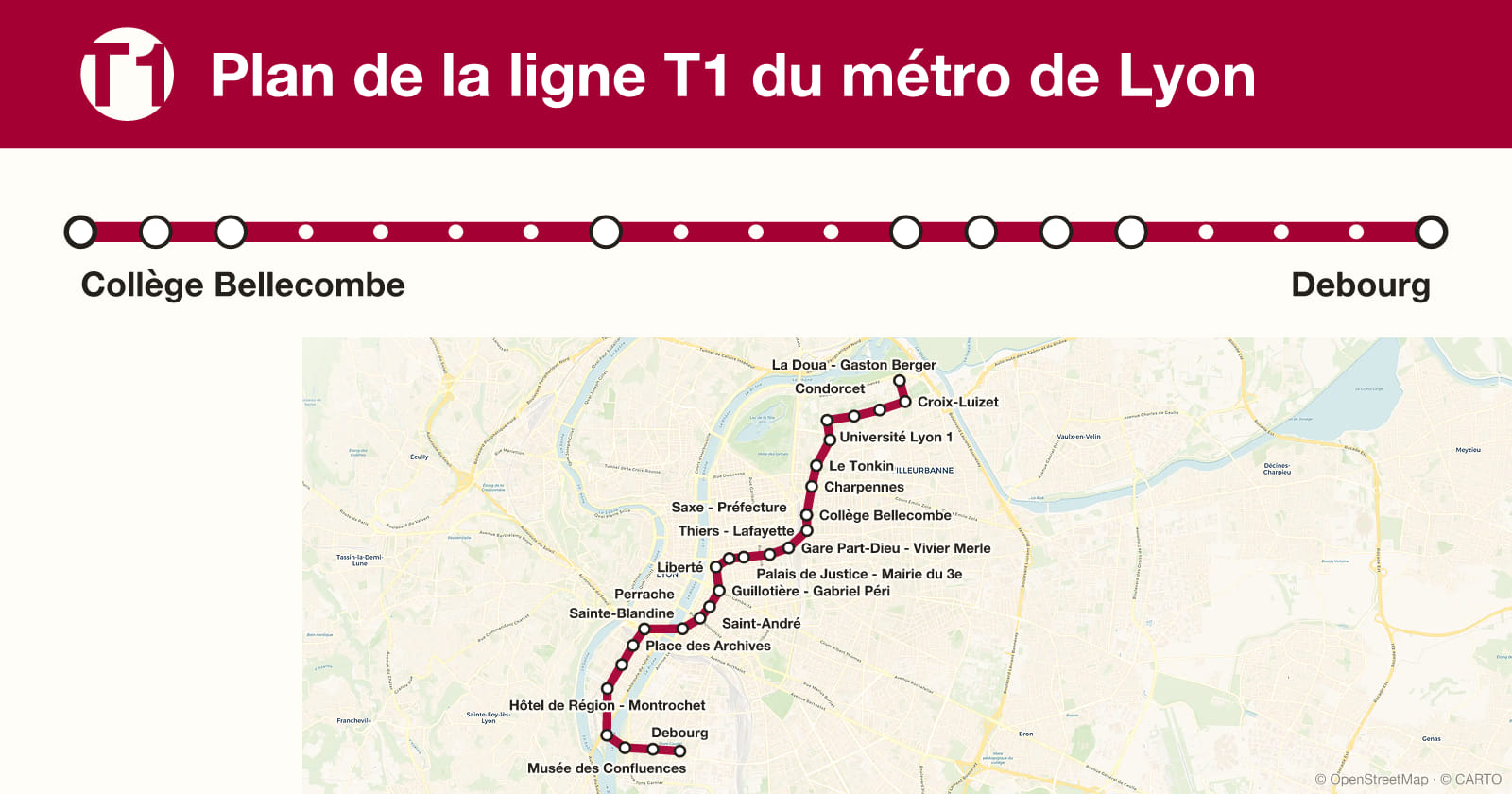 Line T1 map, Lyon metro
