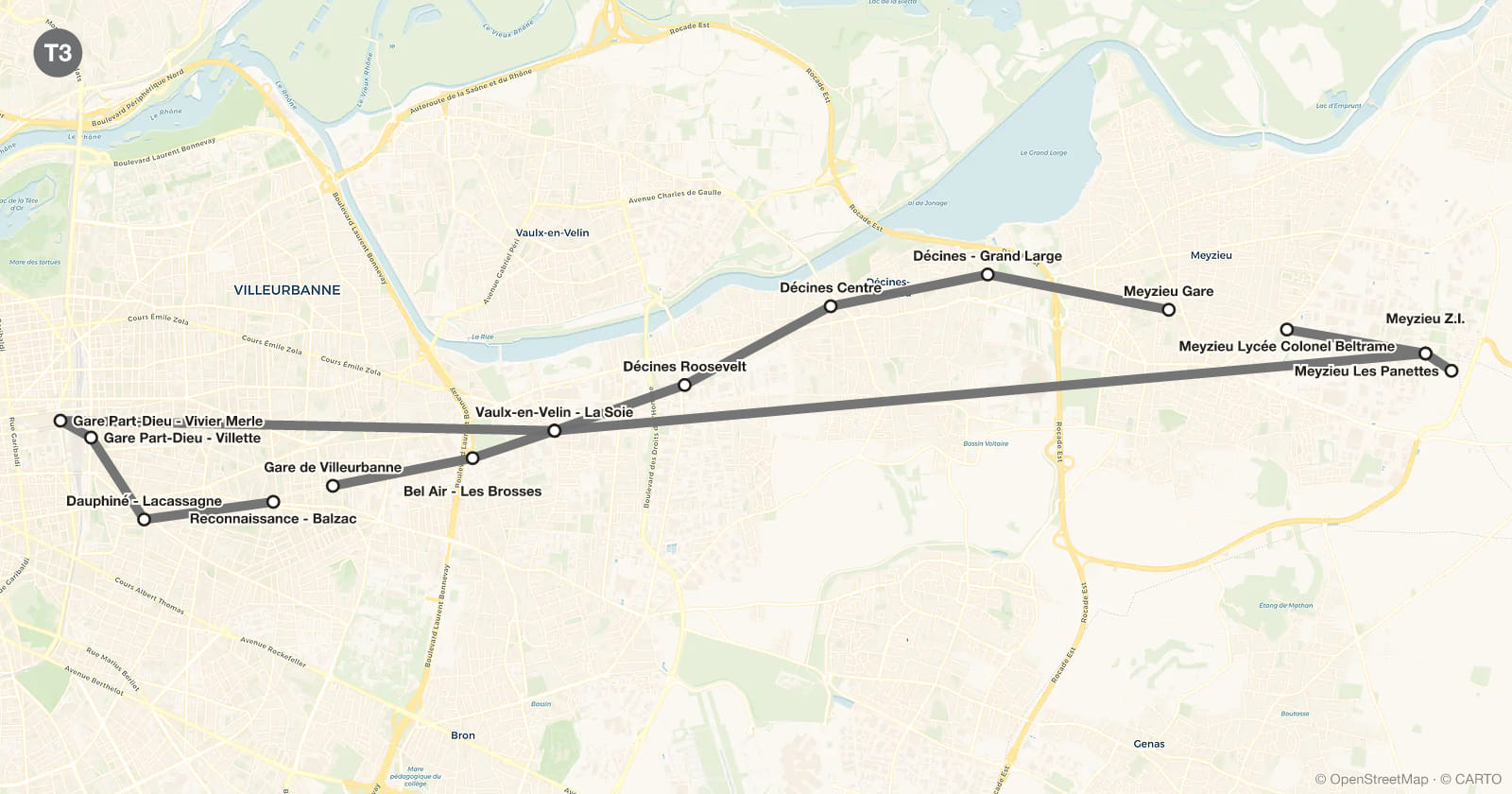 Line T3 map, Lyon metro