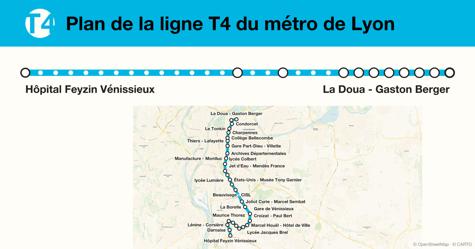 Plan de la ligne T4 du métro de Lyon