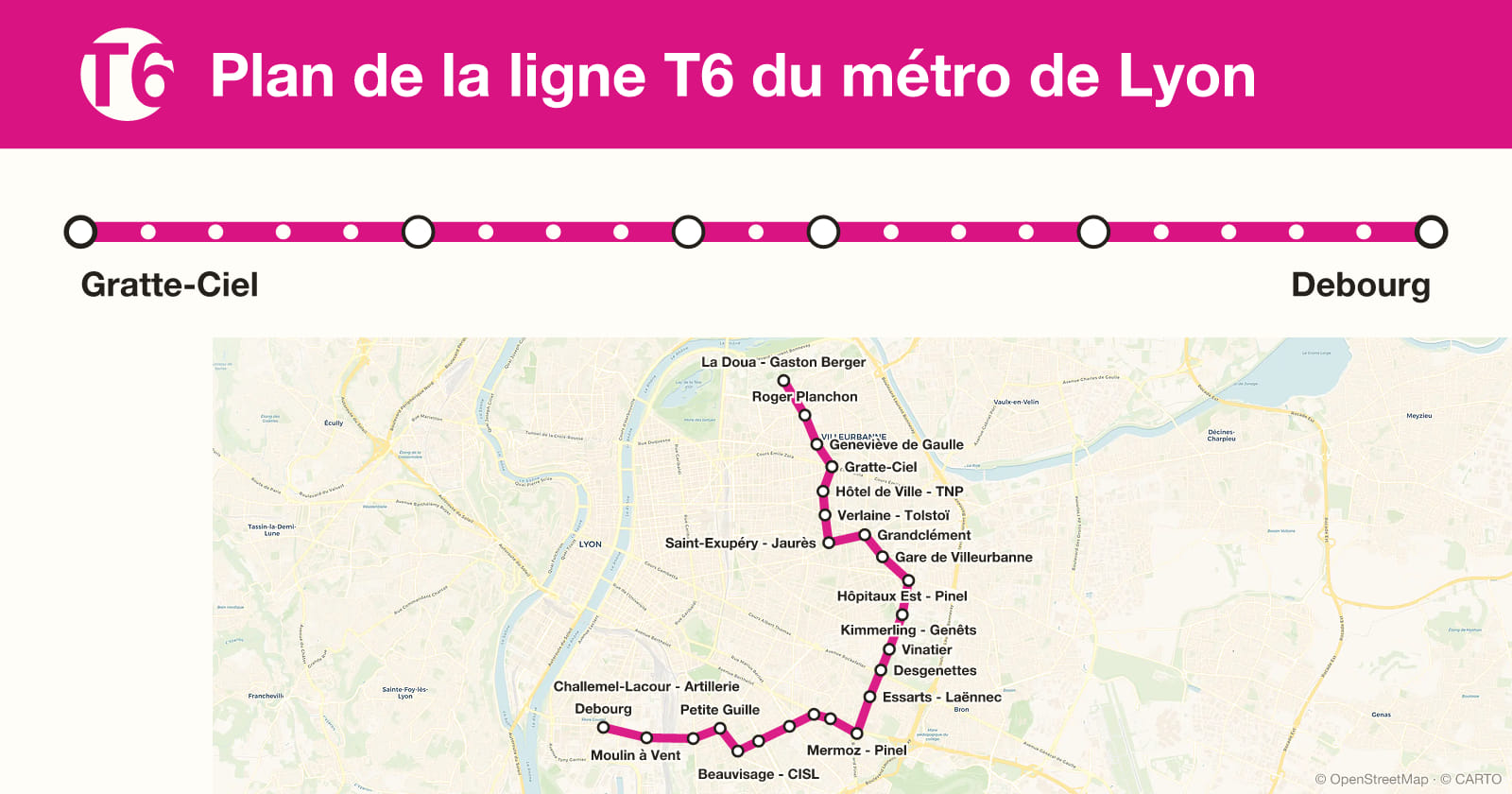Line T6 map, Lyon metro