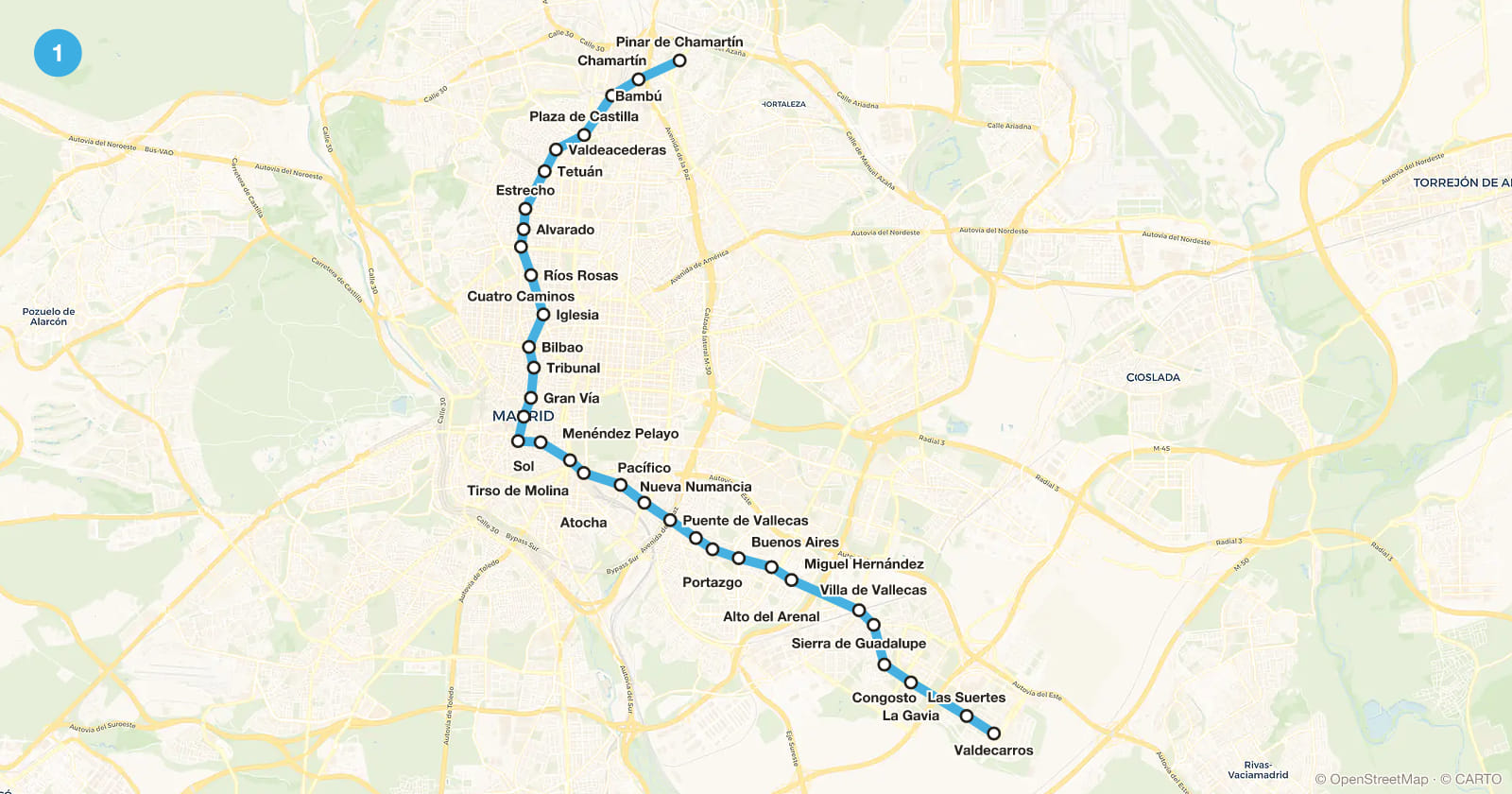 Line 1 map, Madrid metro