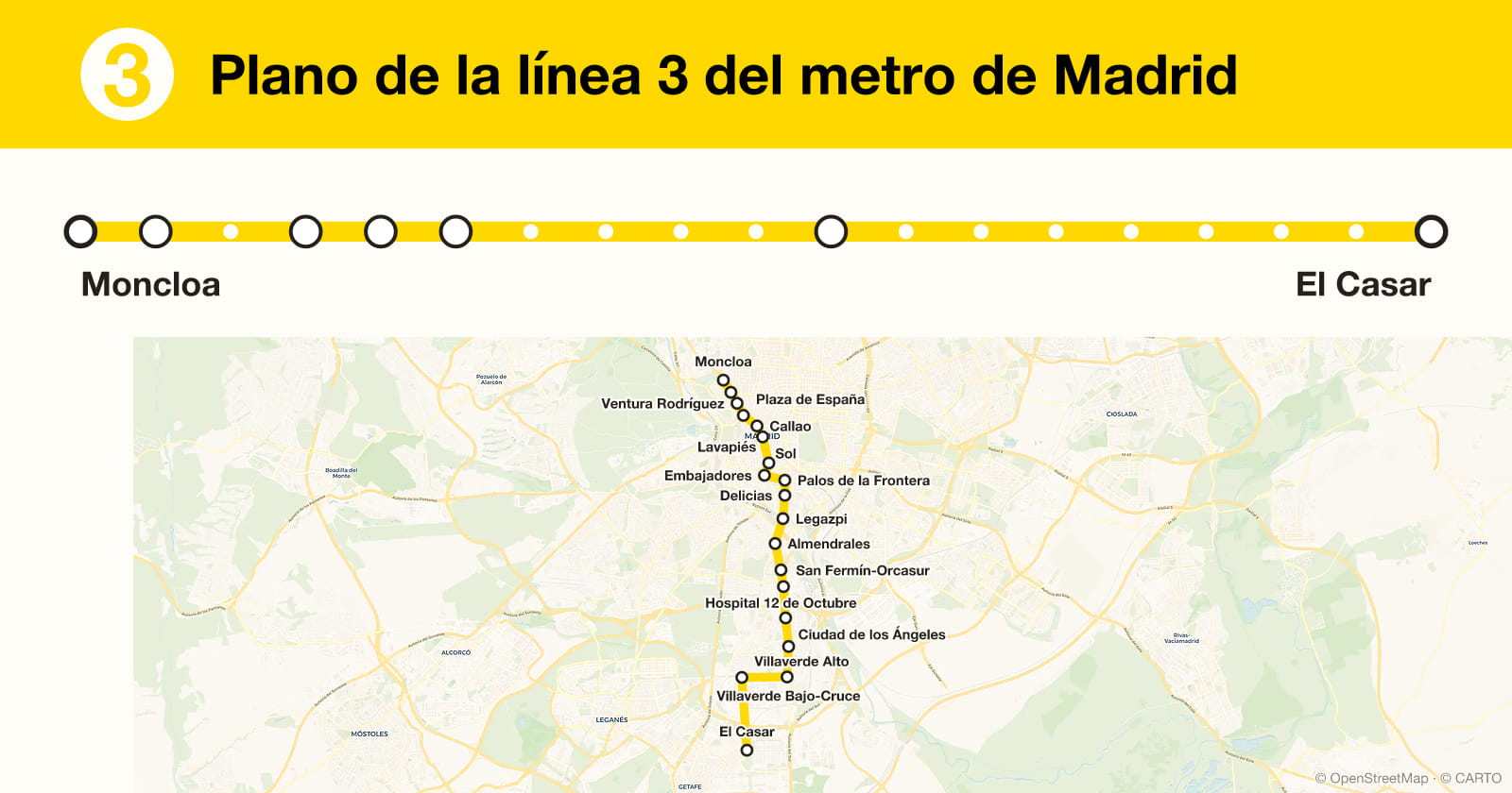 Line 3 map, Madrid metro