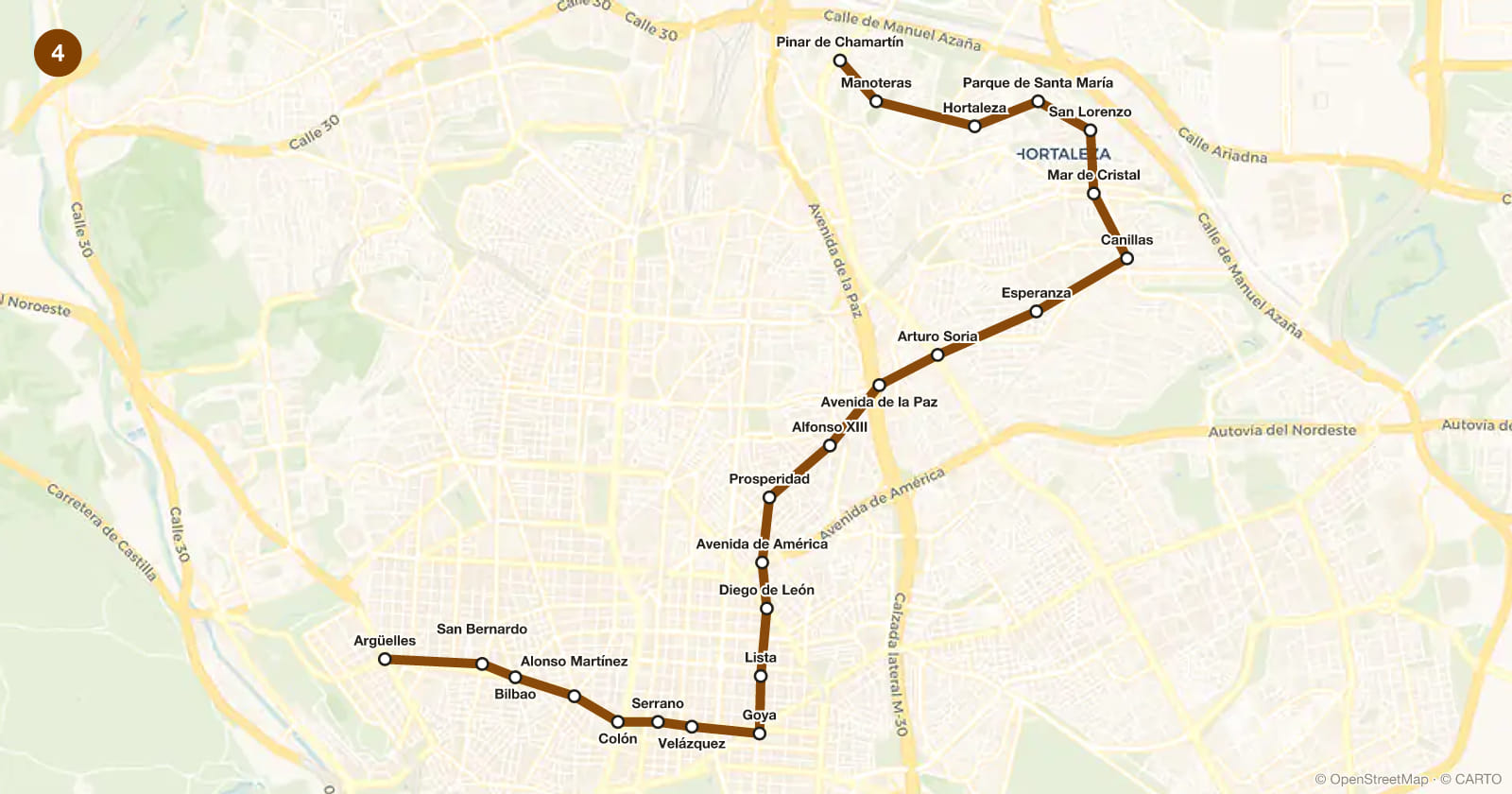 Line 4 map, Madrid metro