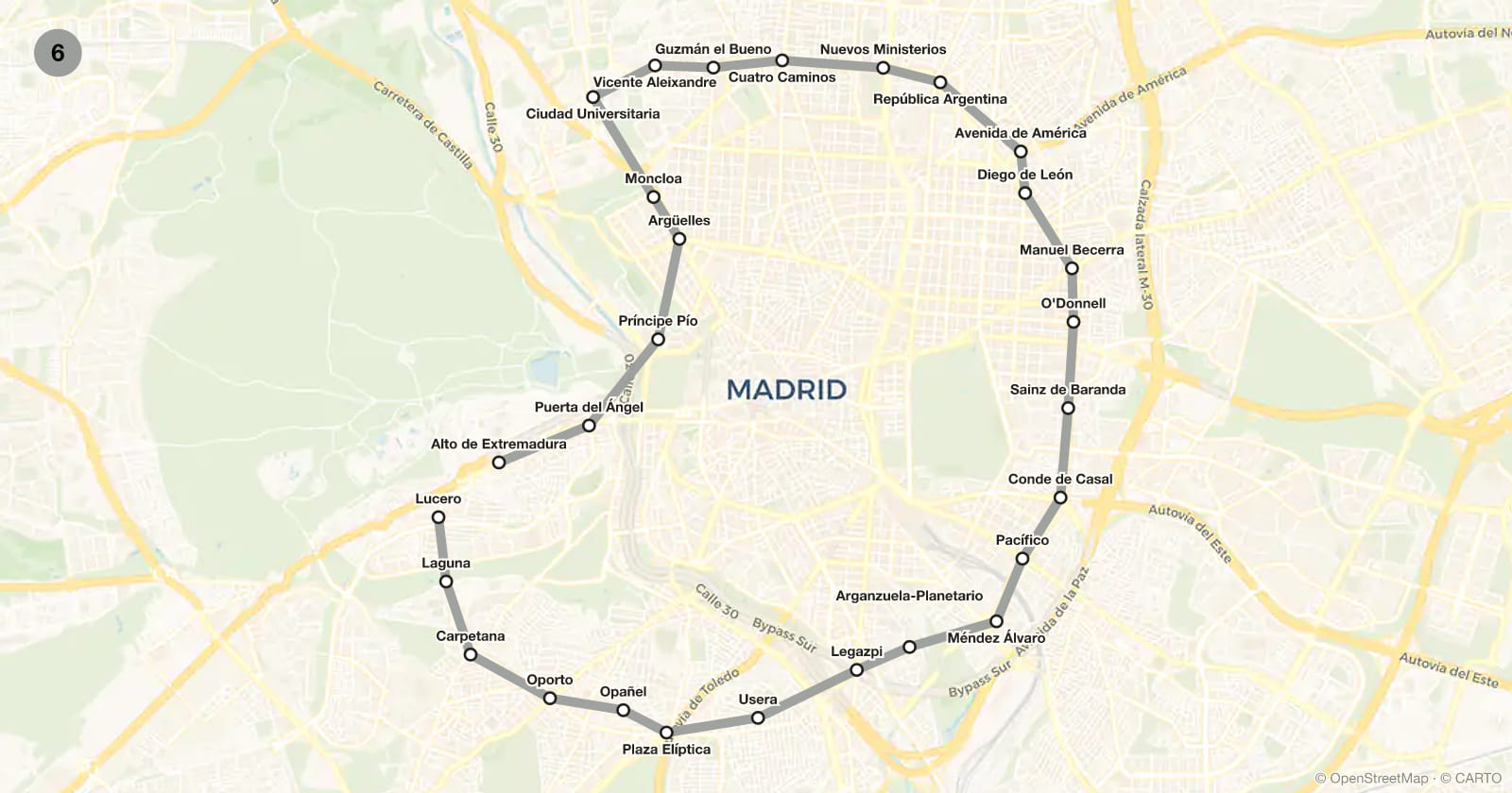 Line 6 map, Madrid metro