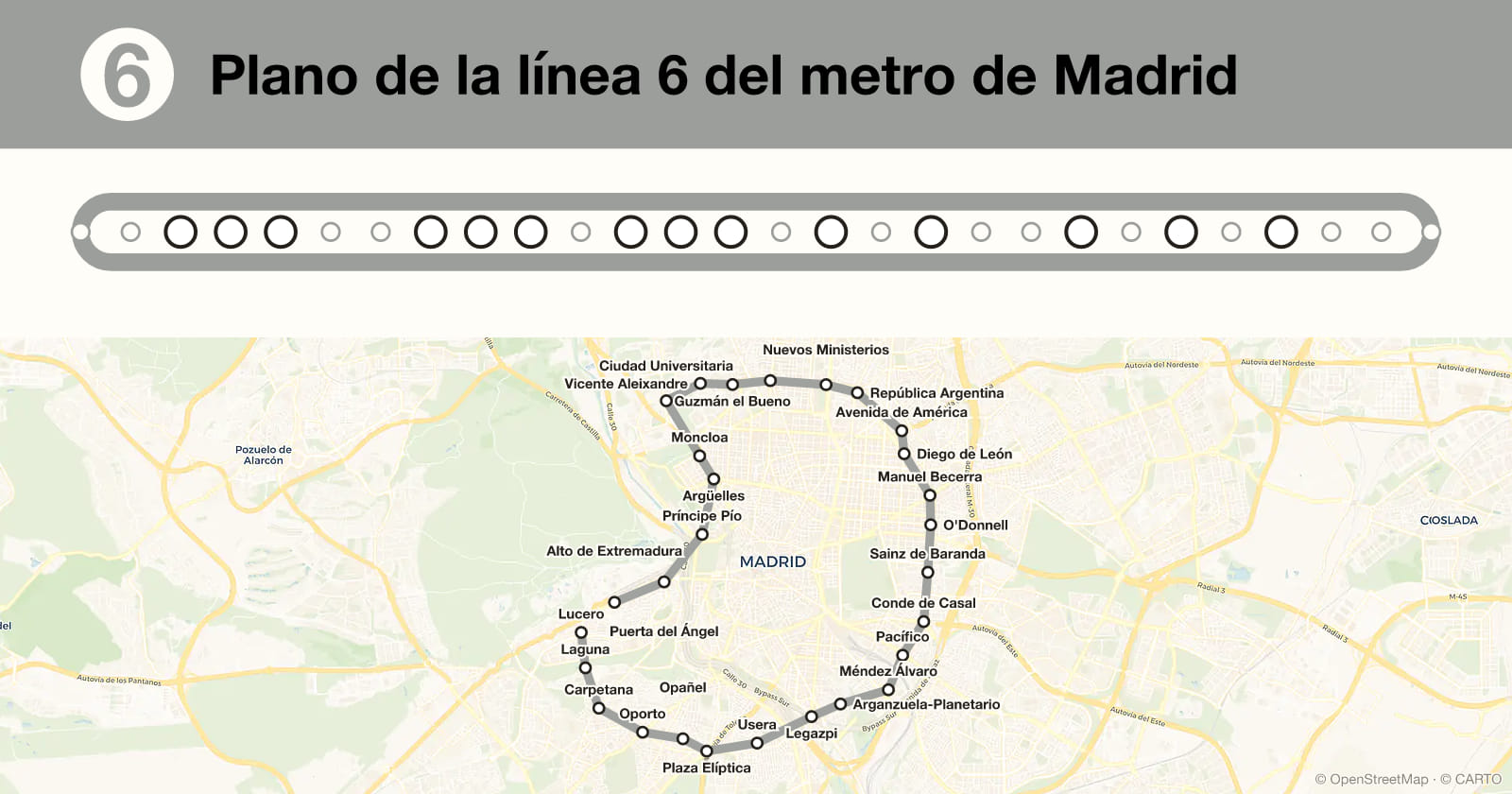 Plano de la línea 6 del metro de Madrid