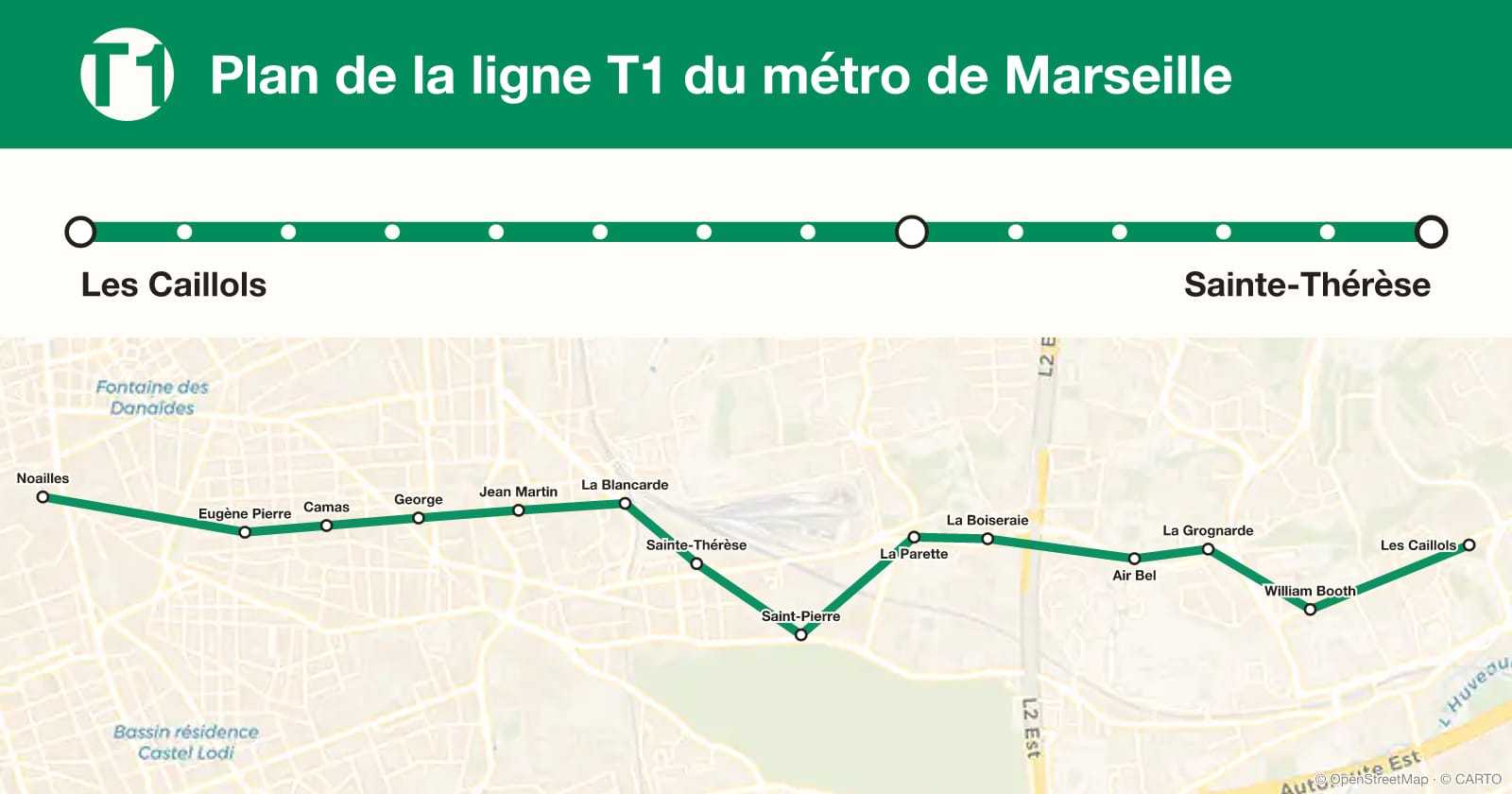 Line T1 map, Marseille metro