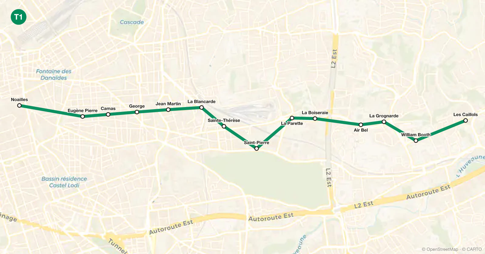 Plan de la ligne T1 du métro de Marseille
