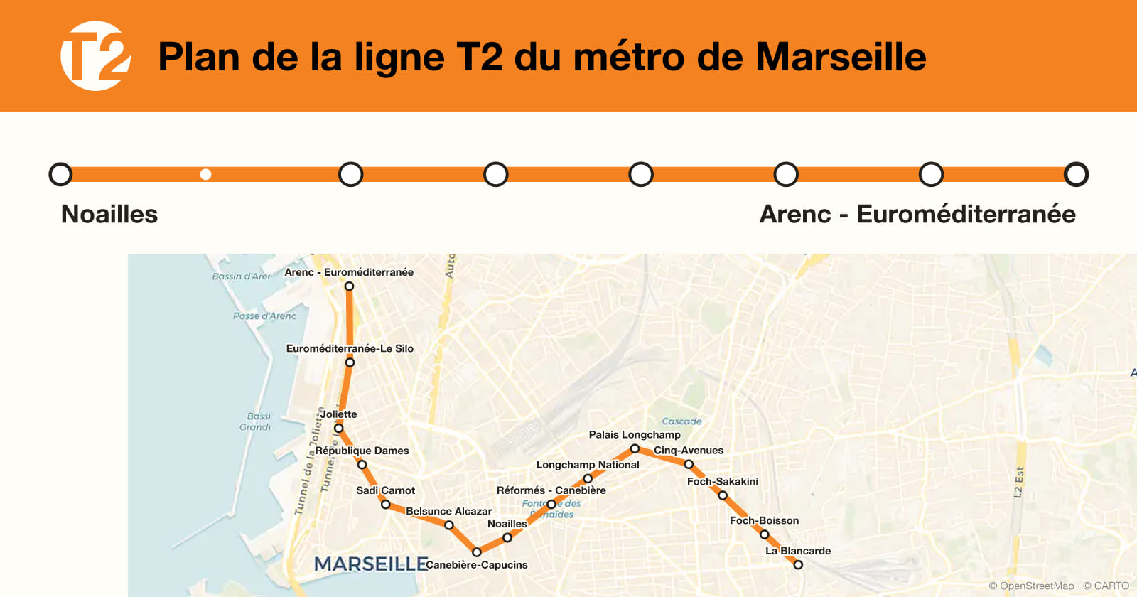 Plan de la ligne T2 du métro de Marseille