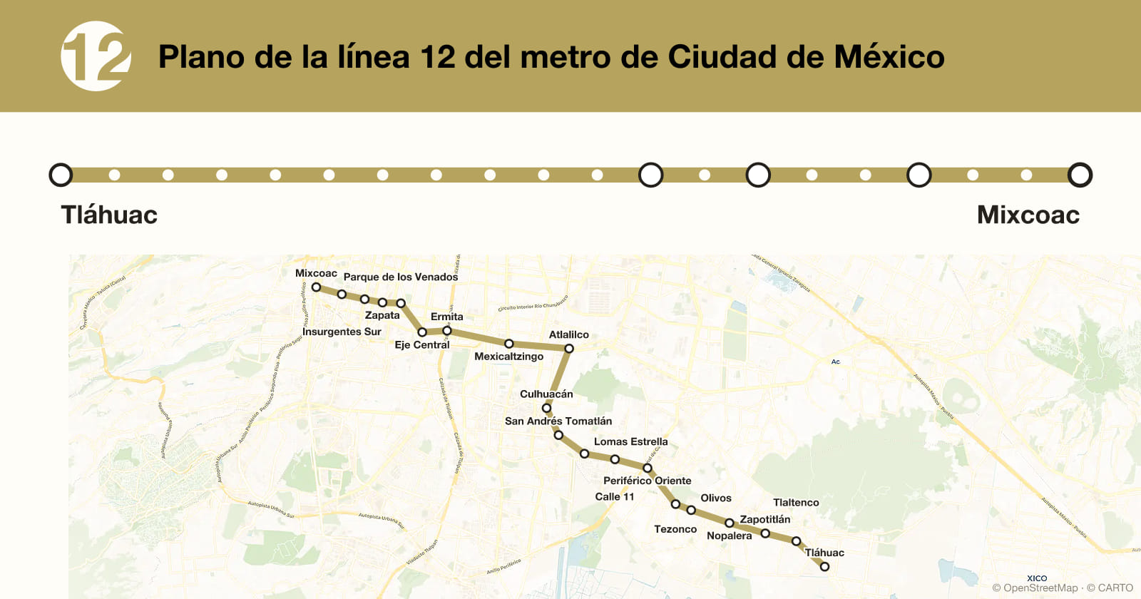 Plano de la línea 12 del metro de Ciudad de México