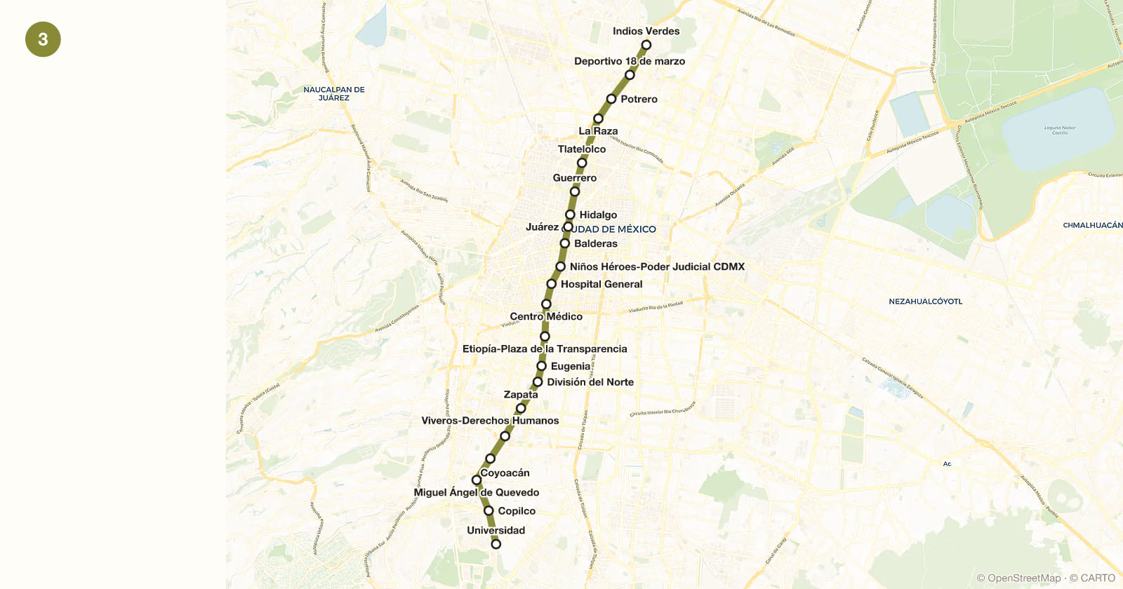 Plano de la línea 3 del metro de Ciudad de México