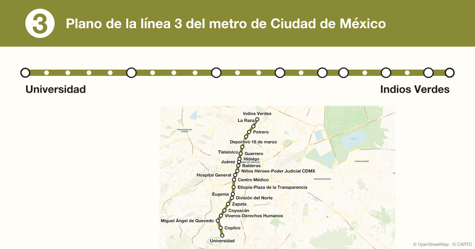 Line 3 map, Mexico City metro