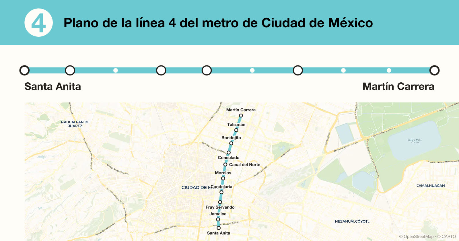 Line 4 map, Mexico City metro