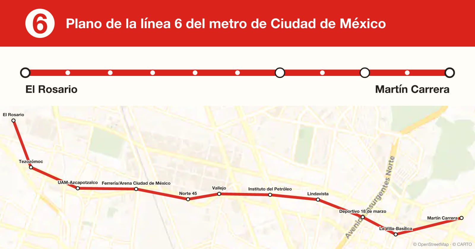 Line 6 map, Mexico City metro