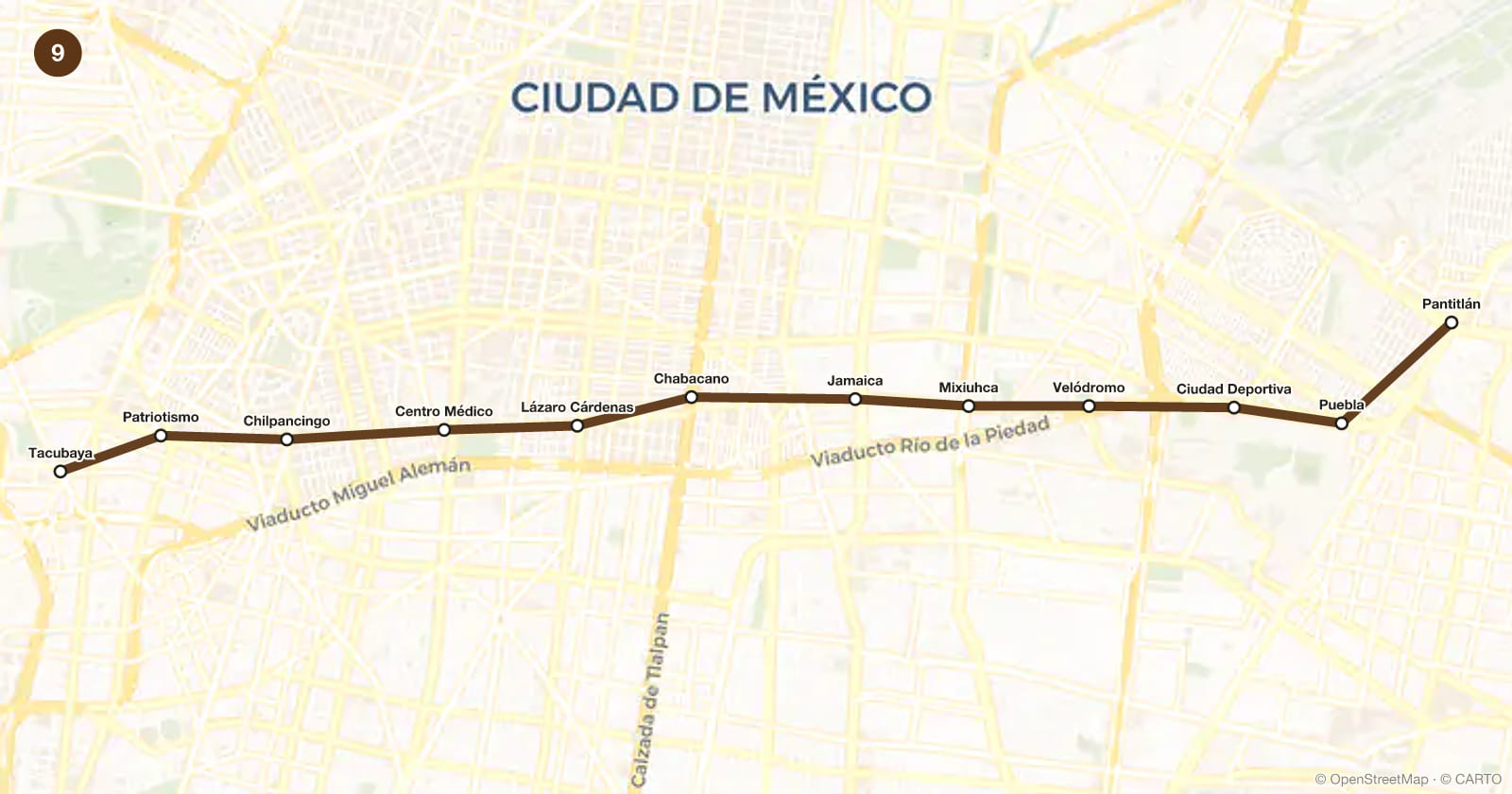 Plano de la línea 9 del metro de Ciudad de México