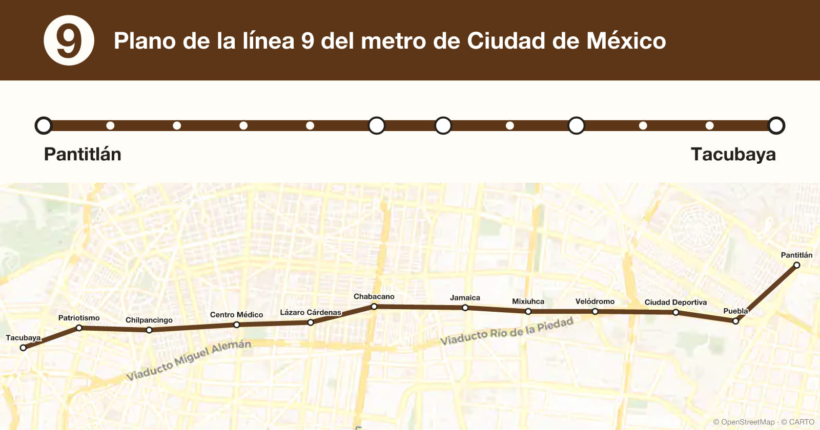 Line 9 map, Mexico City metro