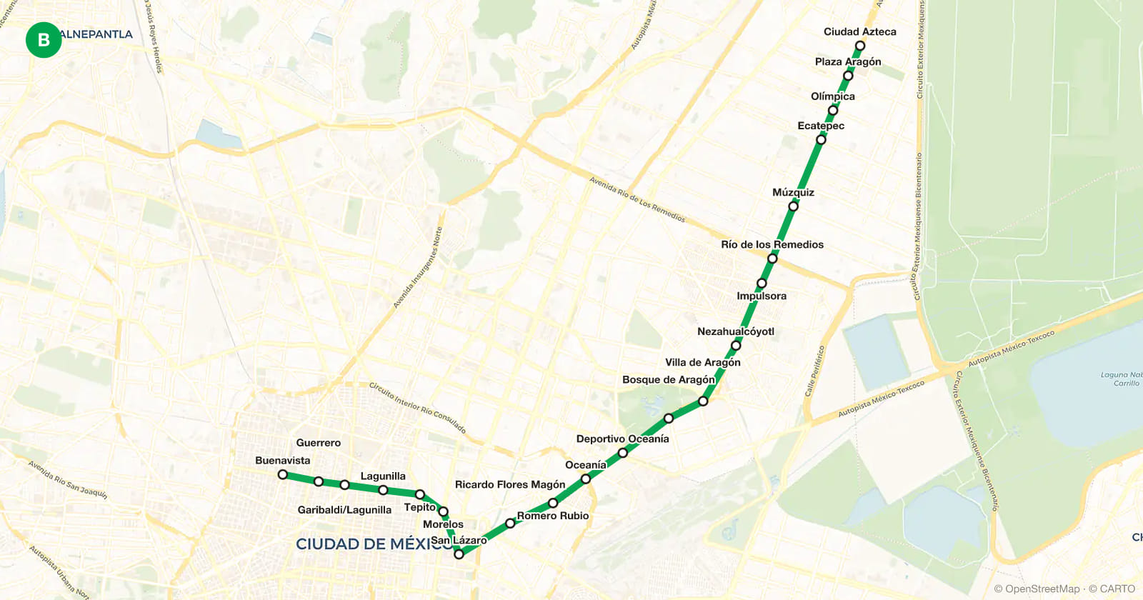 Plano de la línea B del metro de Ciudad de México