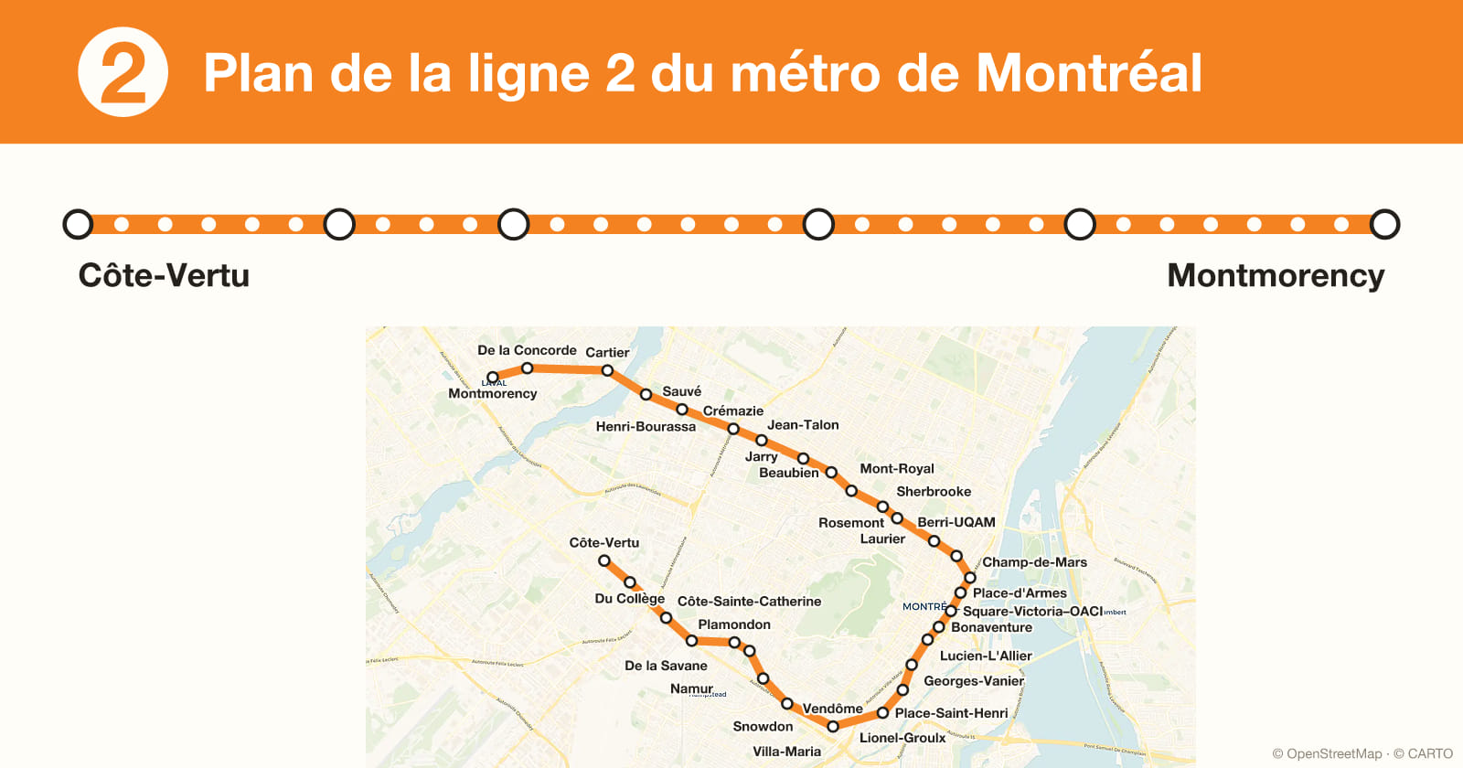 Line 2 map, Montreal metro