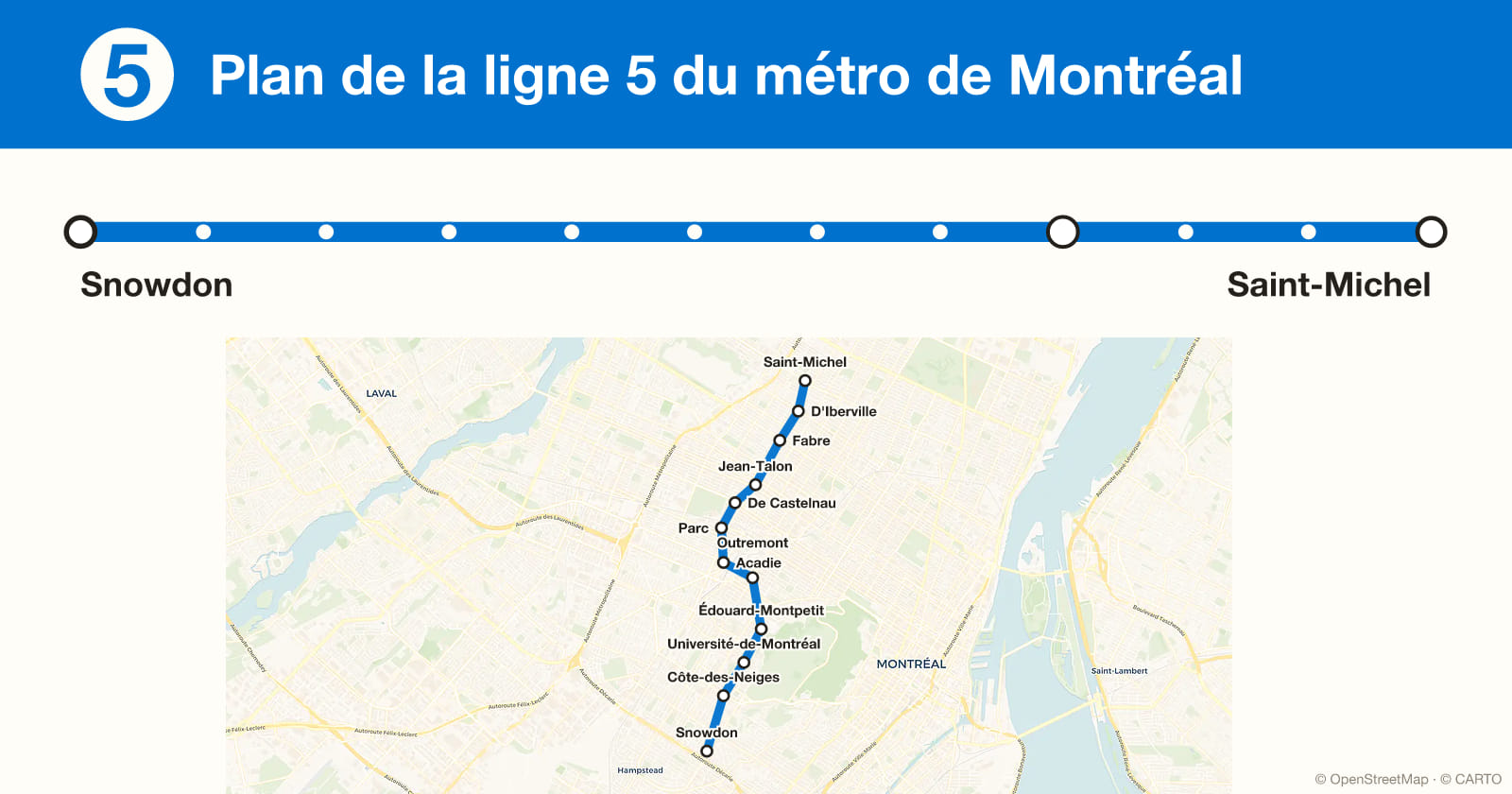 Line 5 map, Montreal metro