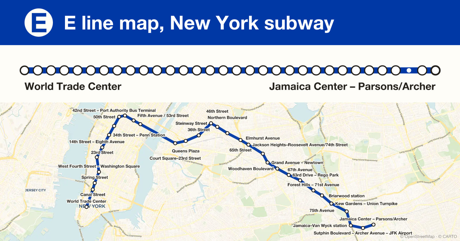 E line map, New York subway