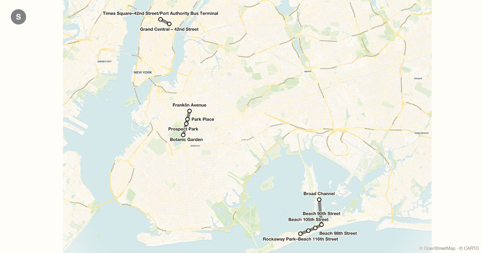 S line map, New York subway