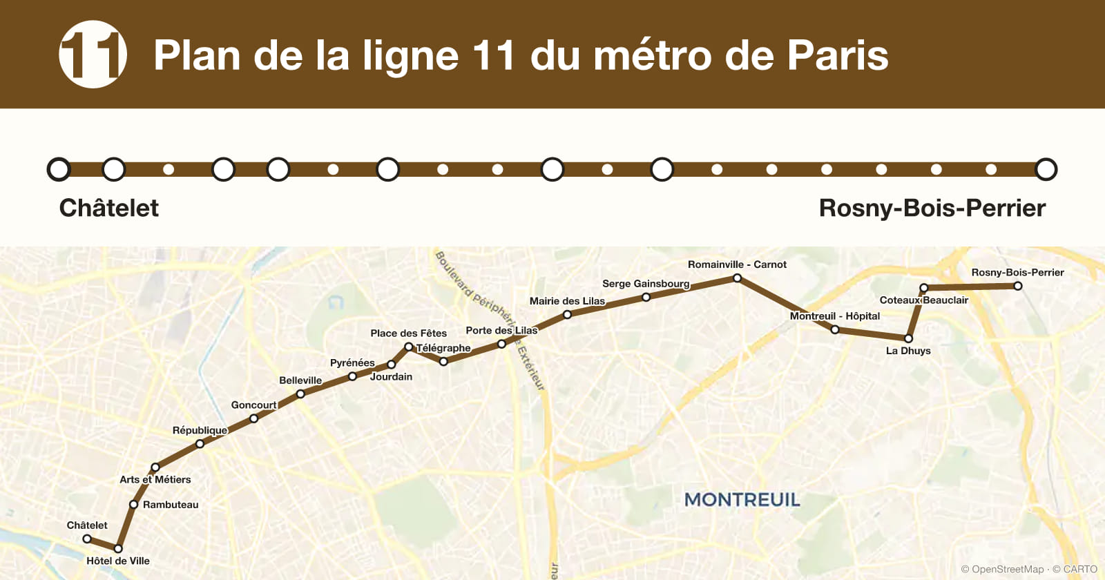 Line 11 map, Paris metro