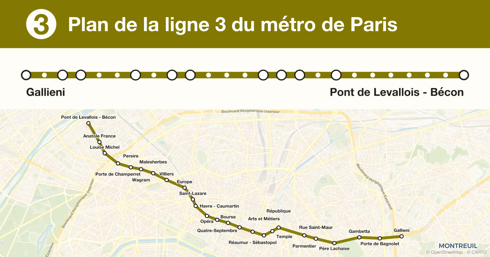 Line 3 map, Paris metro