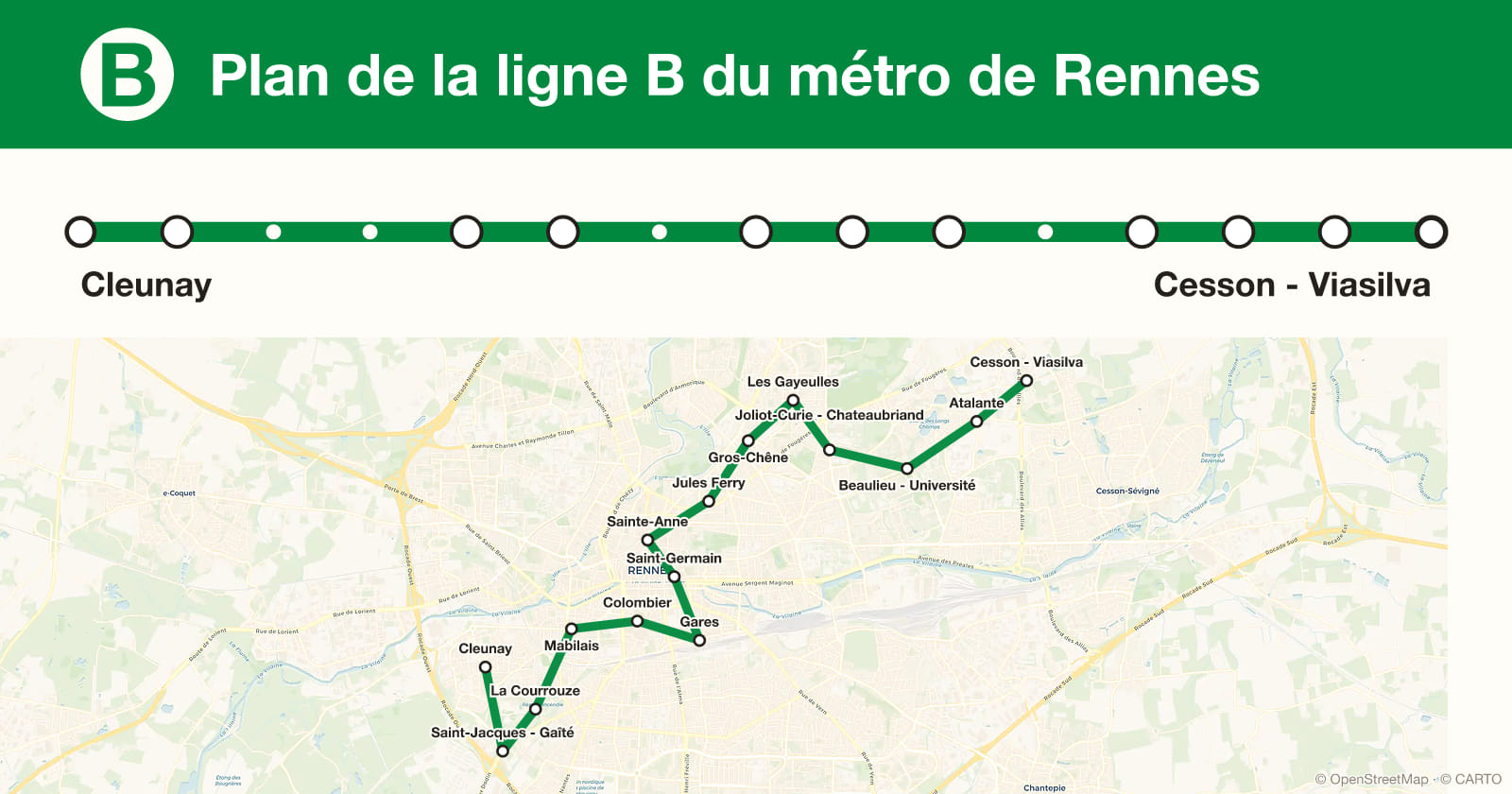 Plan de la ligne B du métro de Rennes