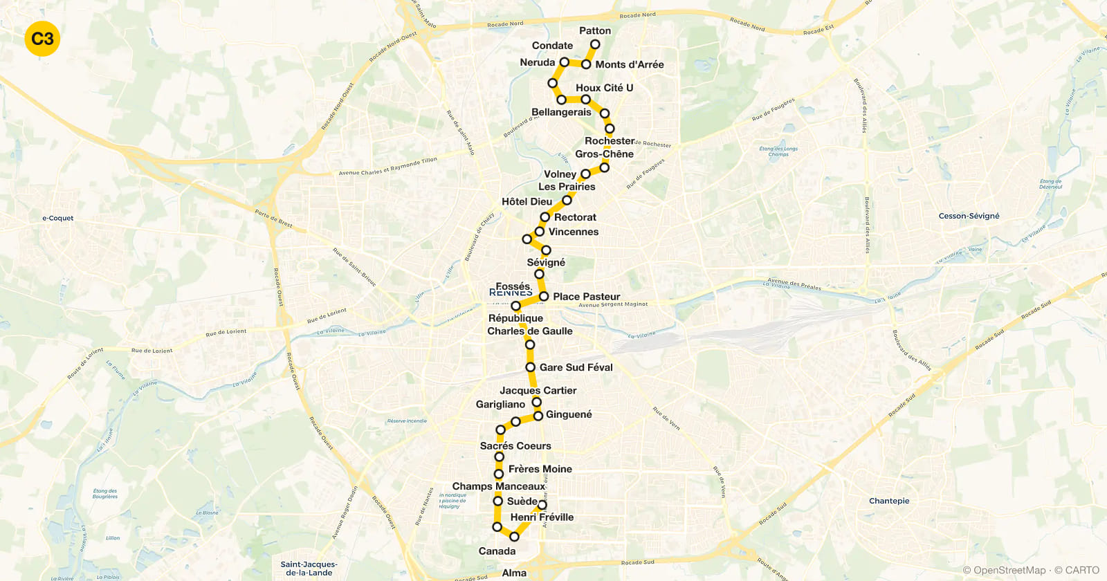 Line C3 map, Rennes metro