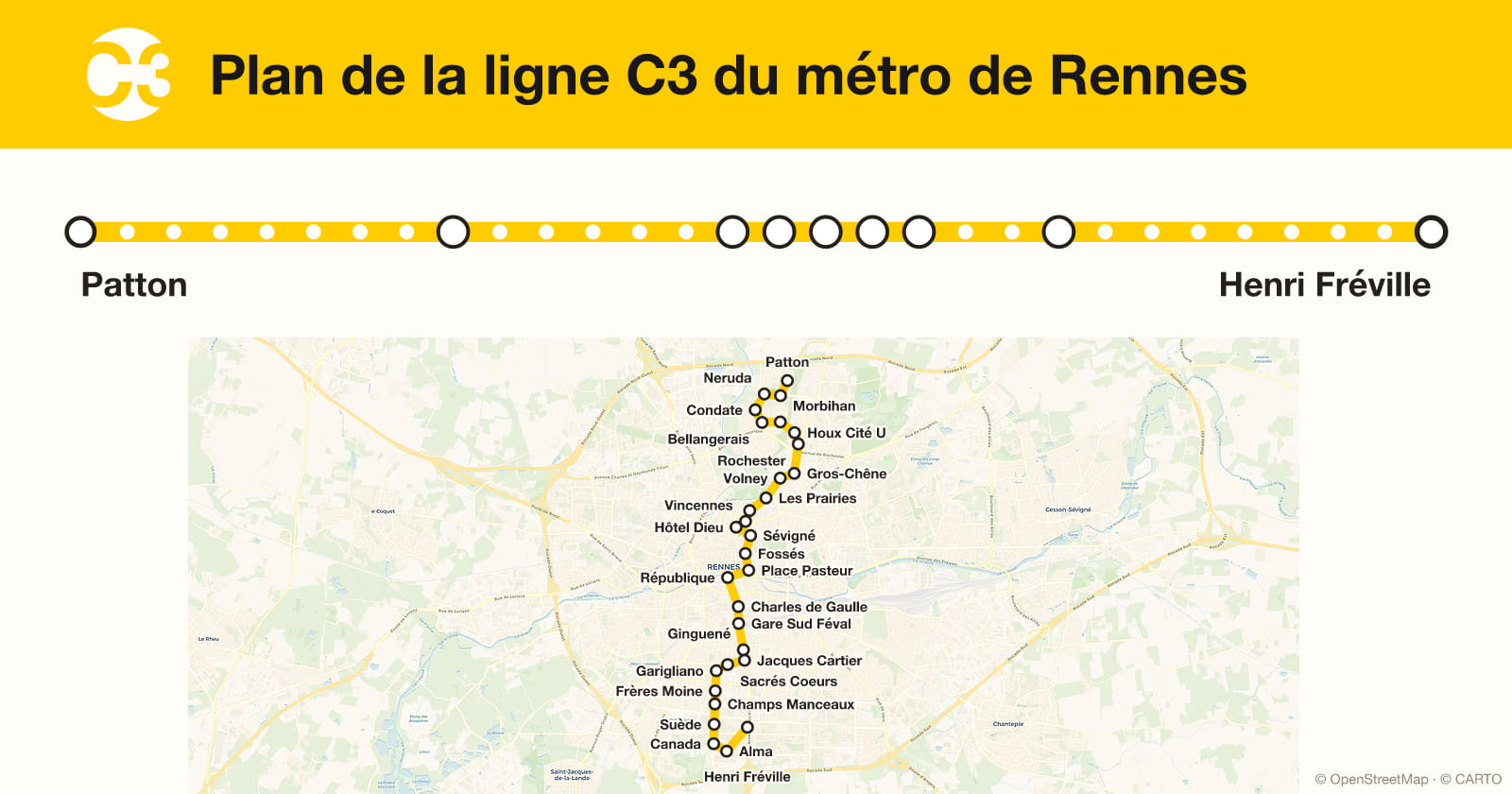 Plan de la ligne C3 du métro de Rennes