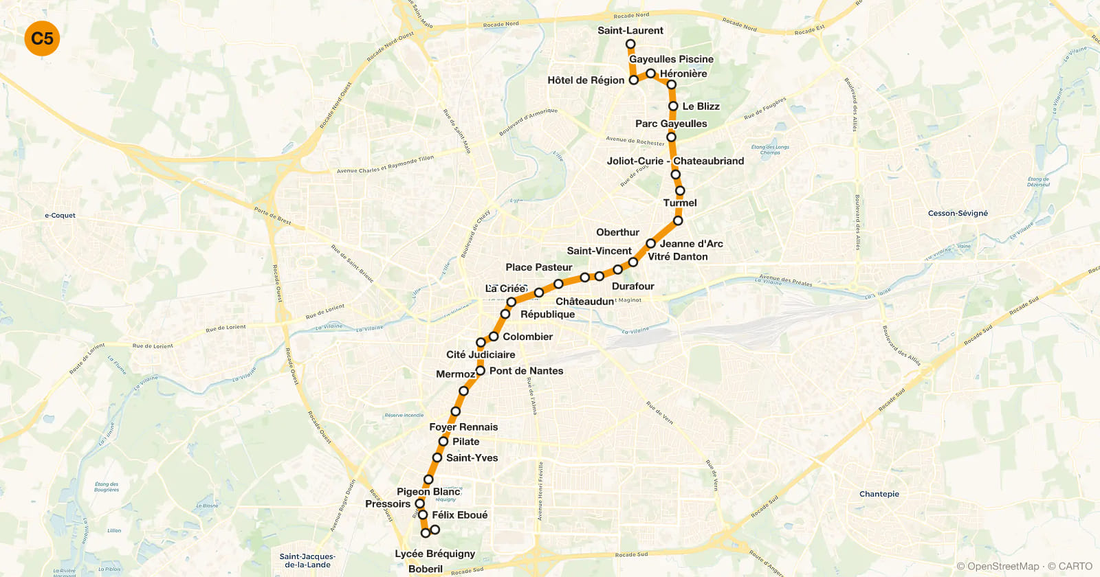 Line C5 map, Rennes metro